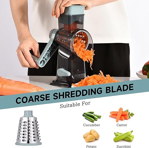 Miniatura 3 de Rallador de queso rotativo con mango Triturador de cocina Rallador Rebanador Rallador de hielo Rallador de queso para vegetales, nueces, papas,
