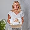 neutral baby gift basket - fleece wrap hooded towel baby clothes 2 muslin cloths and cute brown teddy bear