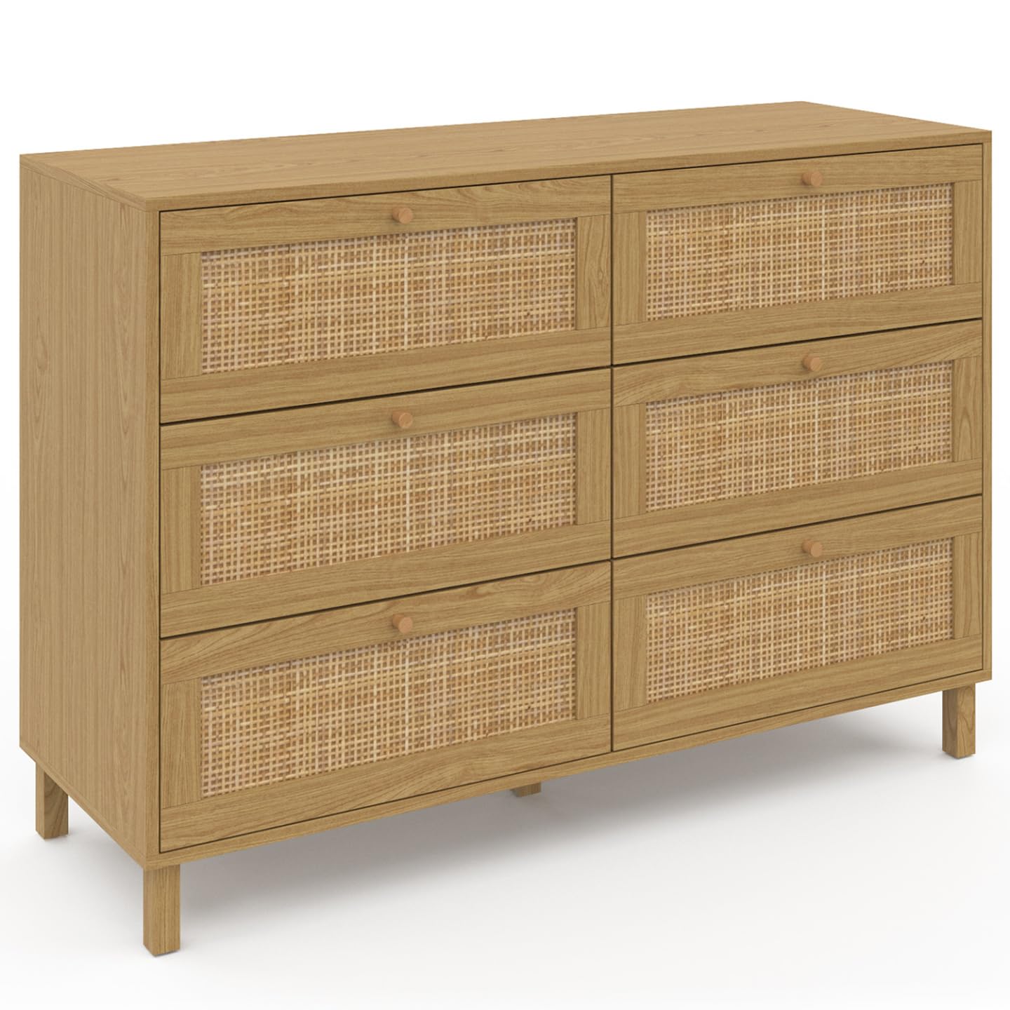 IDMarket - Commode 6 tiroirs HANAE 115 cm Effet Naturel cannage