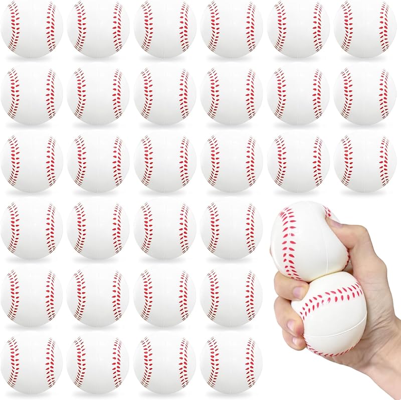 Xuyyicao 30 Pcs Baseball Stress Ball,2.5 Inch Squeeze Foam Baseball Bulk | Soft Baseball for Adults,Stress Anxiety Relief,Sports Theme Party Favors