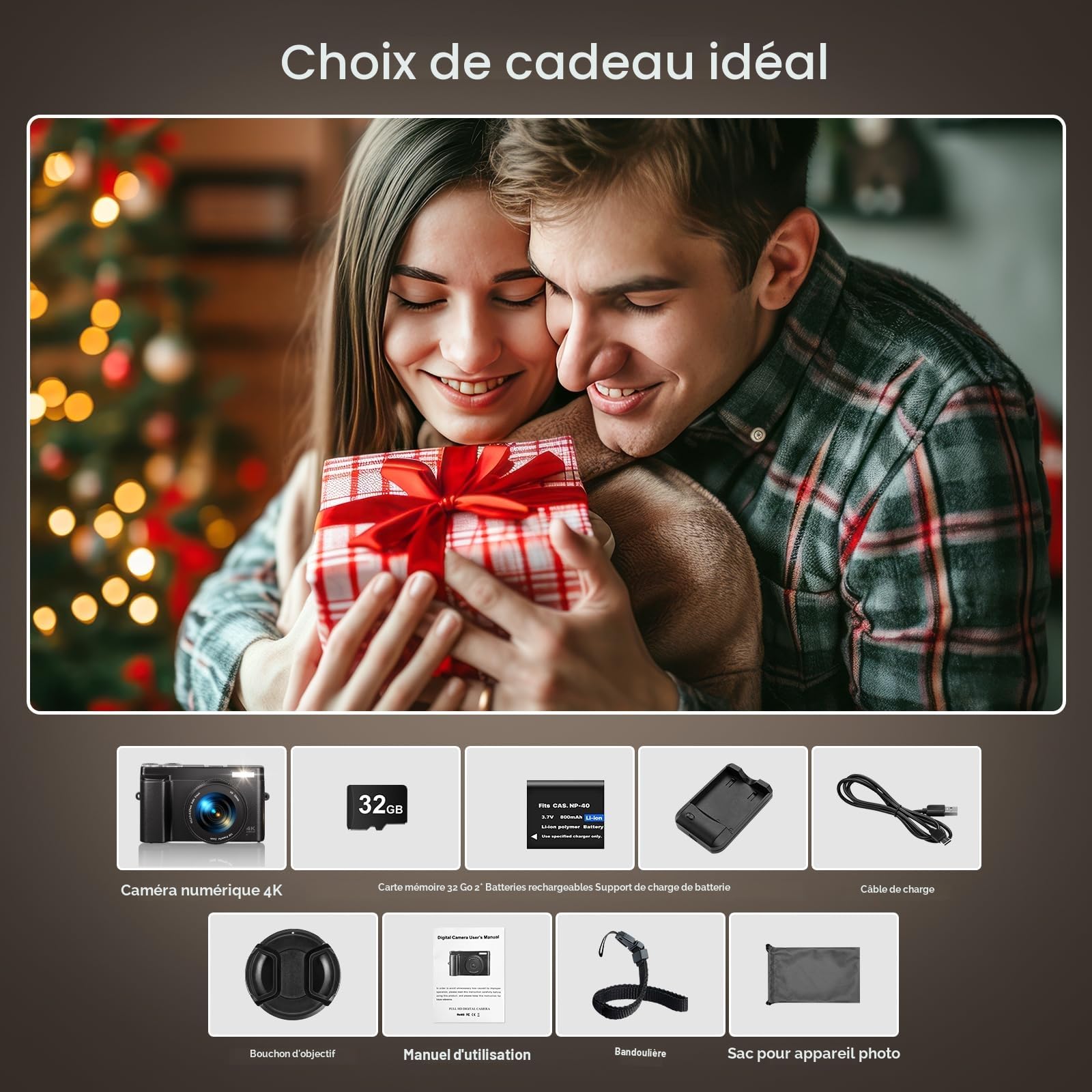 Appareil Photo Numérique 4K, Appareil Photo Compact 48MP 16X Digital Zoom à Écran Rabattable à 180° Avec Autofocus, Flash, Station de Charge, 2 Batteries, Carte 32 GB pour Débutants, Enfants, Vlogging