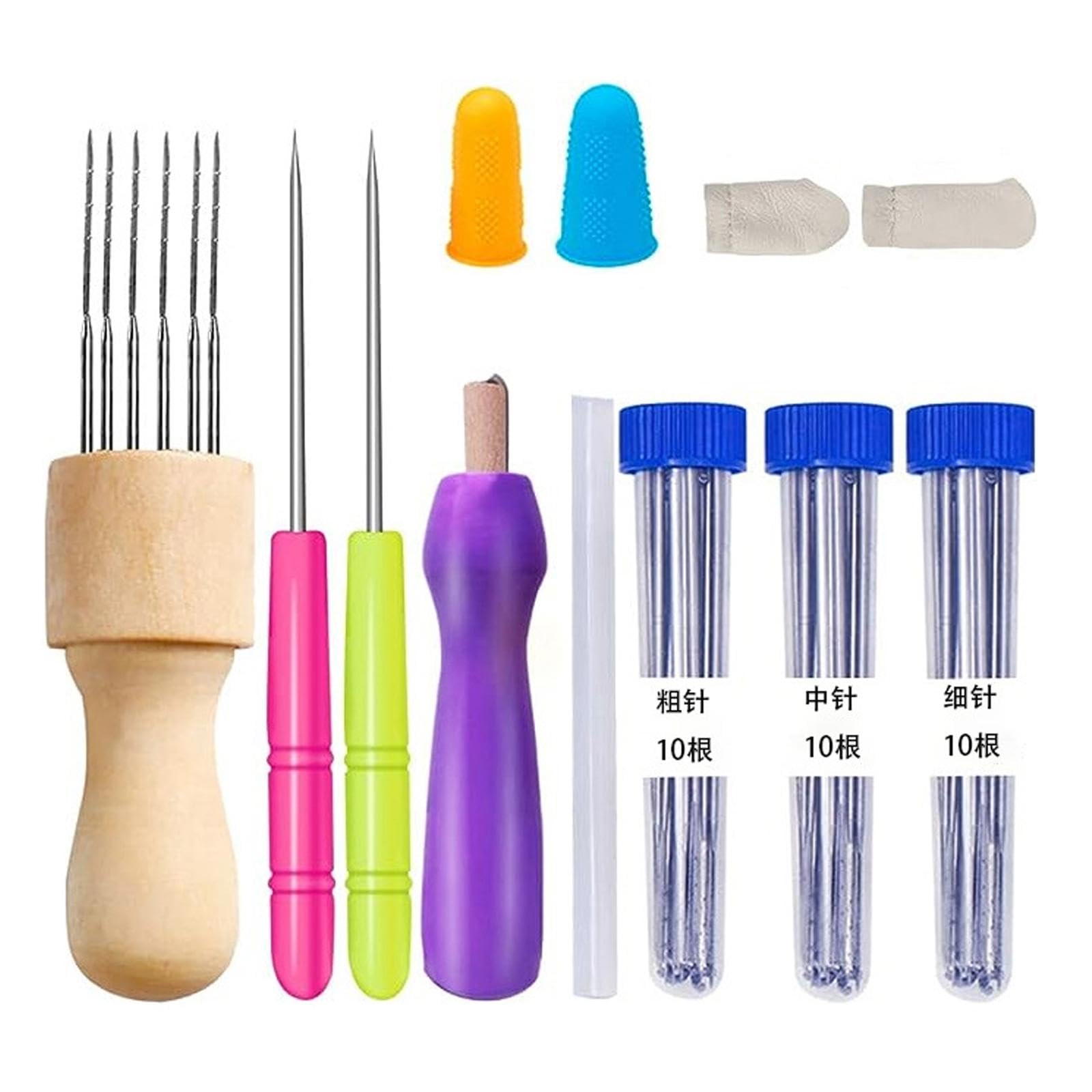 MERISHOPP® Needle Felting Kits Wooden Handle Finger Cots for Cross Stitch Craft Beginner|Crafts | Needlecrafts & Yarn | Spinning & Felting |1 Set Needle Felting Tool