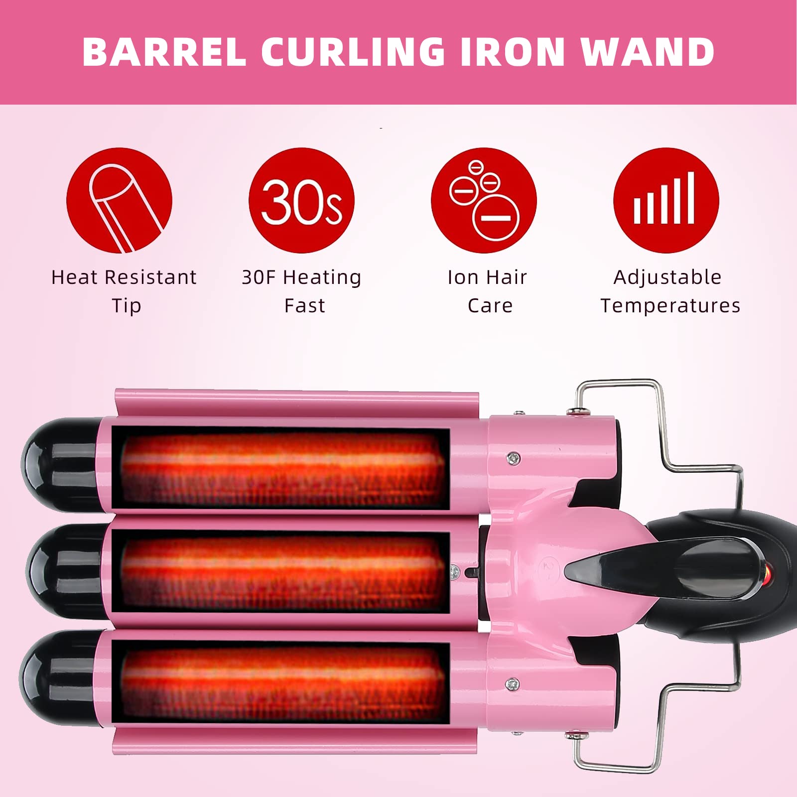 3 Barrel Curling Iron Wand,Curling Iron Curling Tongs, Hair Curler Waver Crimper Hair Styling Tool for or Short Hair Styling (US 28mm)
