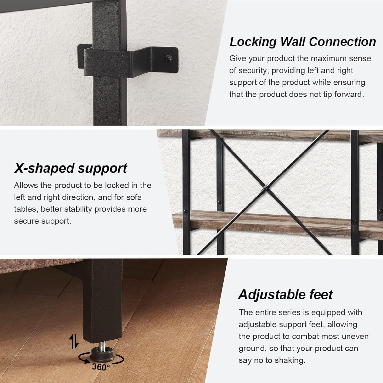 Scaffalature Alte a 5 Livelli, Scaffalature per Stoccaggio in Legno E Metallo, Scaffalature Multiuso dal Pavimento al Soffitto a più Livelli, Ampio Scaffale Espositivo Aperto