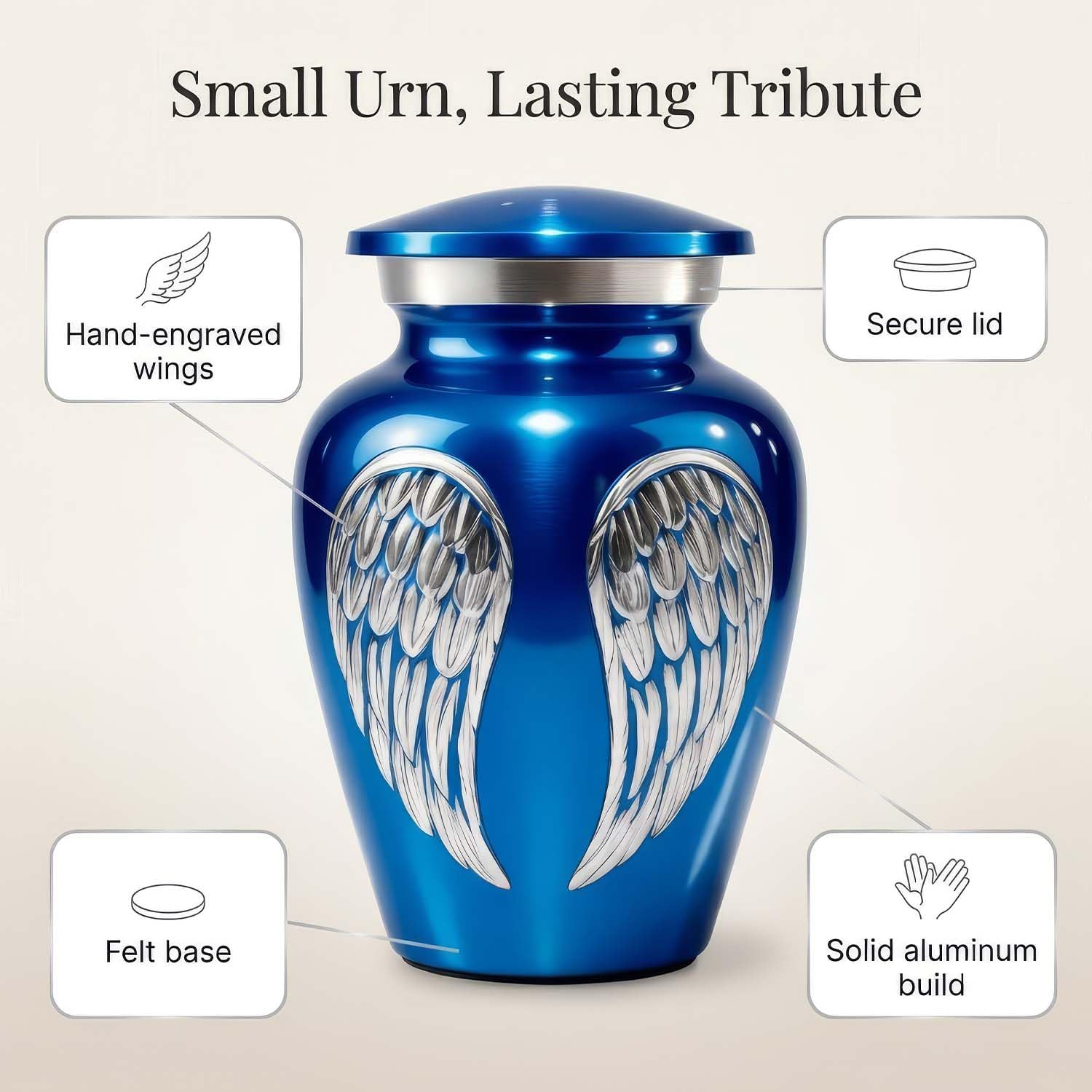 Small Urns for Human Ashes - Handheld Funeral Keepsake & Token Urn for Sharing Portions of Ashes - Blue Memorial Angel Wings Design to Honor a Loved One