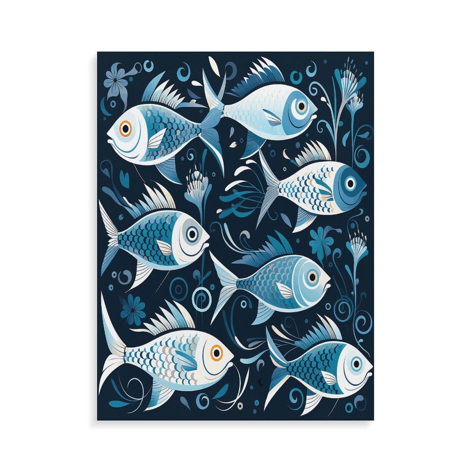 LPAGBCNU Malen nach Zahlen mit Cartoon-Fisch-Druck, Malen-nach-Zahlen-Set für Erwachsene, Anfänger, Erwachsene, Malen-nach-Zahlen-Kits auf Leinwand, DIY-Acryl-Ölfarben, Malerei mit Pinseln für