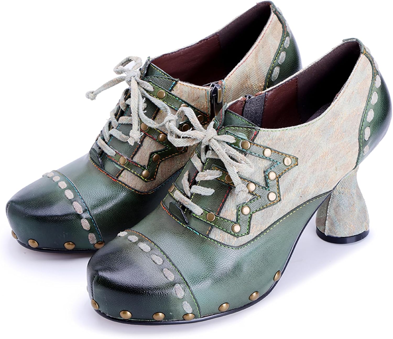 Women's Handmade Lambskin Oxford Loafers Shoes with Retro Ethnic Printed Style, Brock Design for Casual and Fashion Collegiate Style