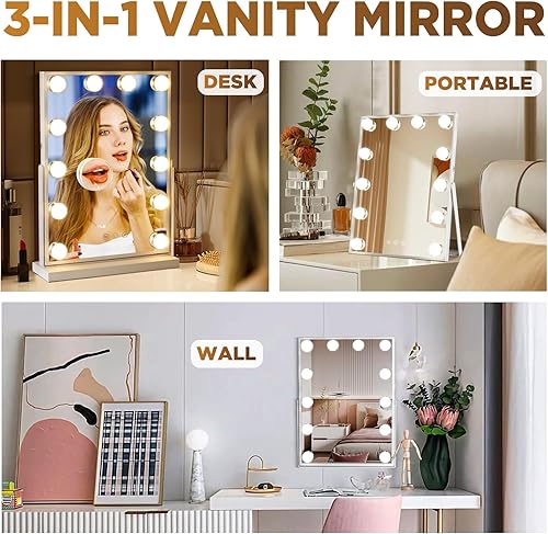 Miniatura 2 de Espejo de tocador con luces, espejo de maquillaje Hollywood iluminado con 12 bombillas LED, 3 modos de iluminación, espejo grande de 16 x 12