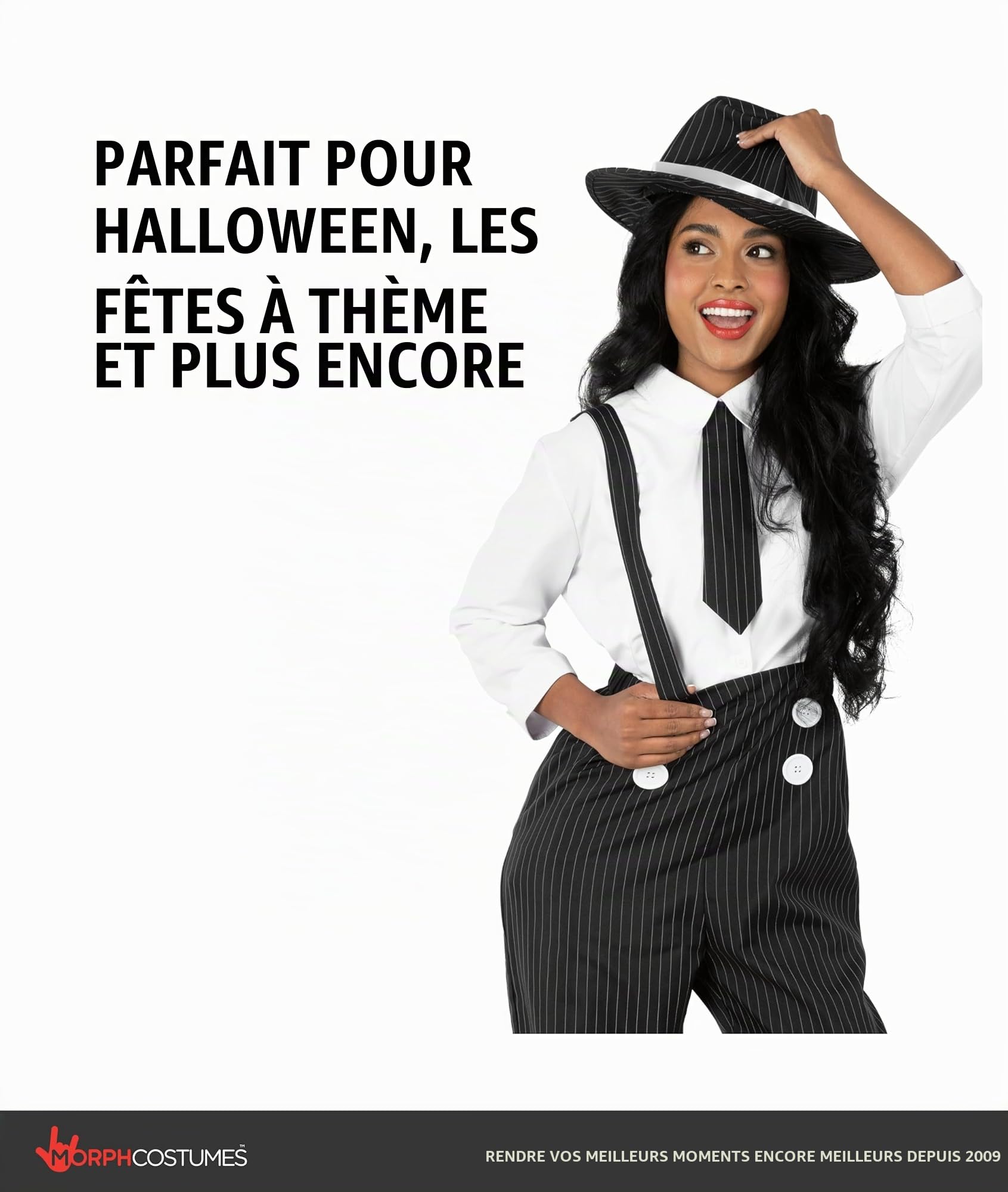 Fun Shack Deguisement Gangster Femme, Costume Annees 30 Halloween | Haut Ajusté, Pantalon Rayé & Chapeau Melon, Style Années Folles, Parfait pour Halloween, Idéal pour se Déguiser