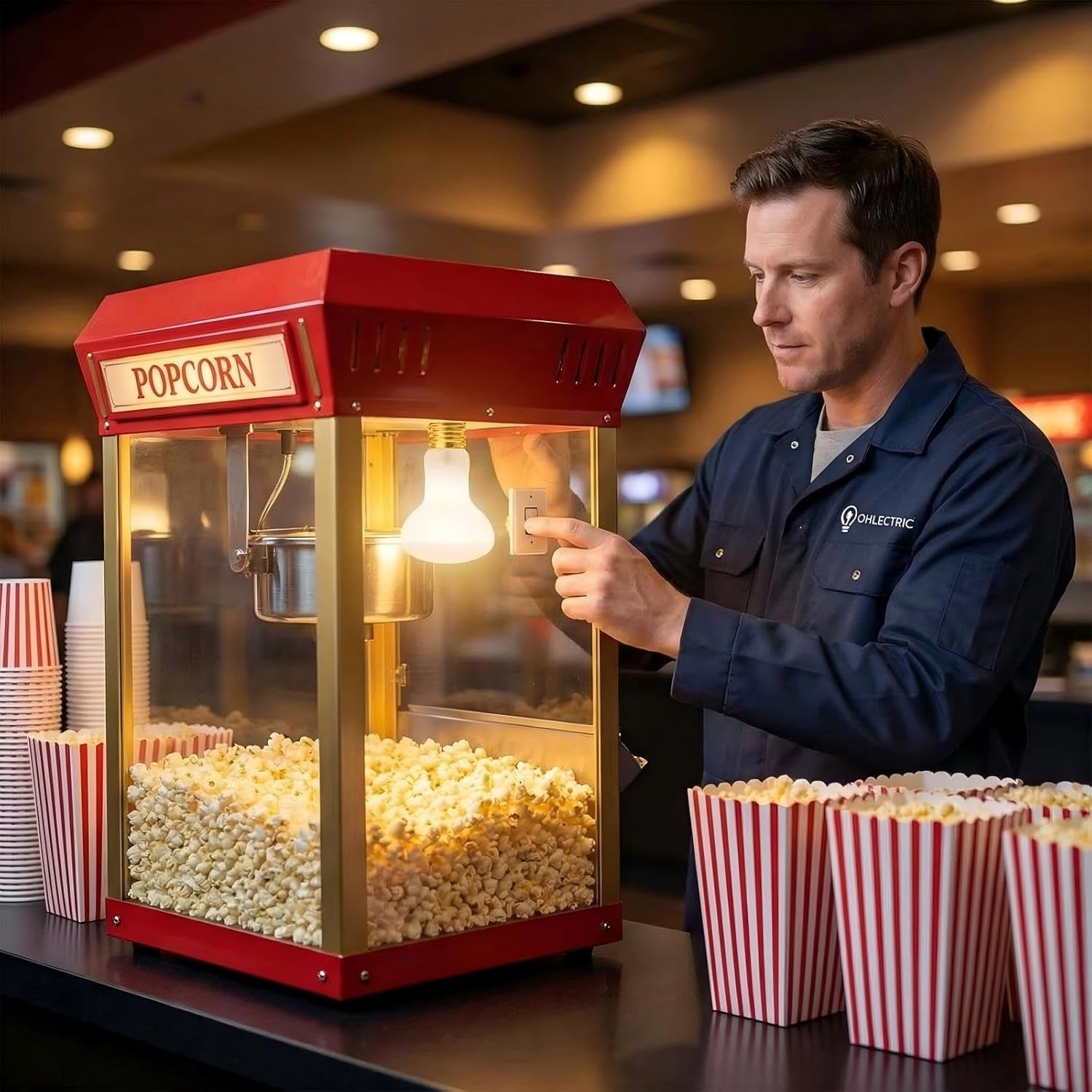 # R20 60W Food Warming Bulb/Popcorn Bulb (2-Pack), Replacement for S4886, Reflector Flood Light Bulb, Shatterproof Popcorn Machine Bulb, Frosted Warm White 2700K, 300 Lumens, E26 Dimmable