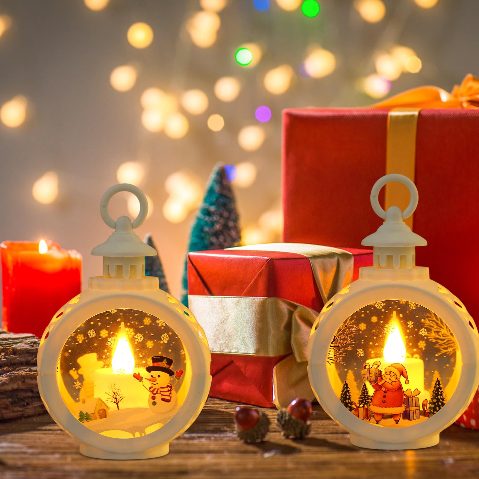 Weihnachts-LED-Kerzenlaternen Mit Kariertem Band – Deko Für Innen & Außen