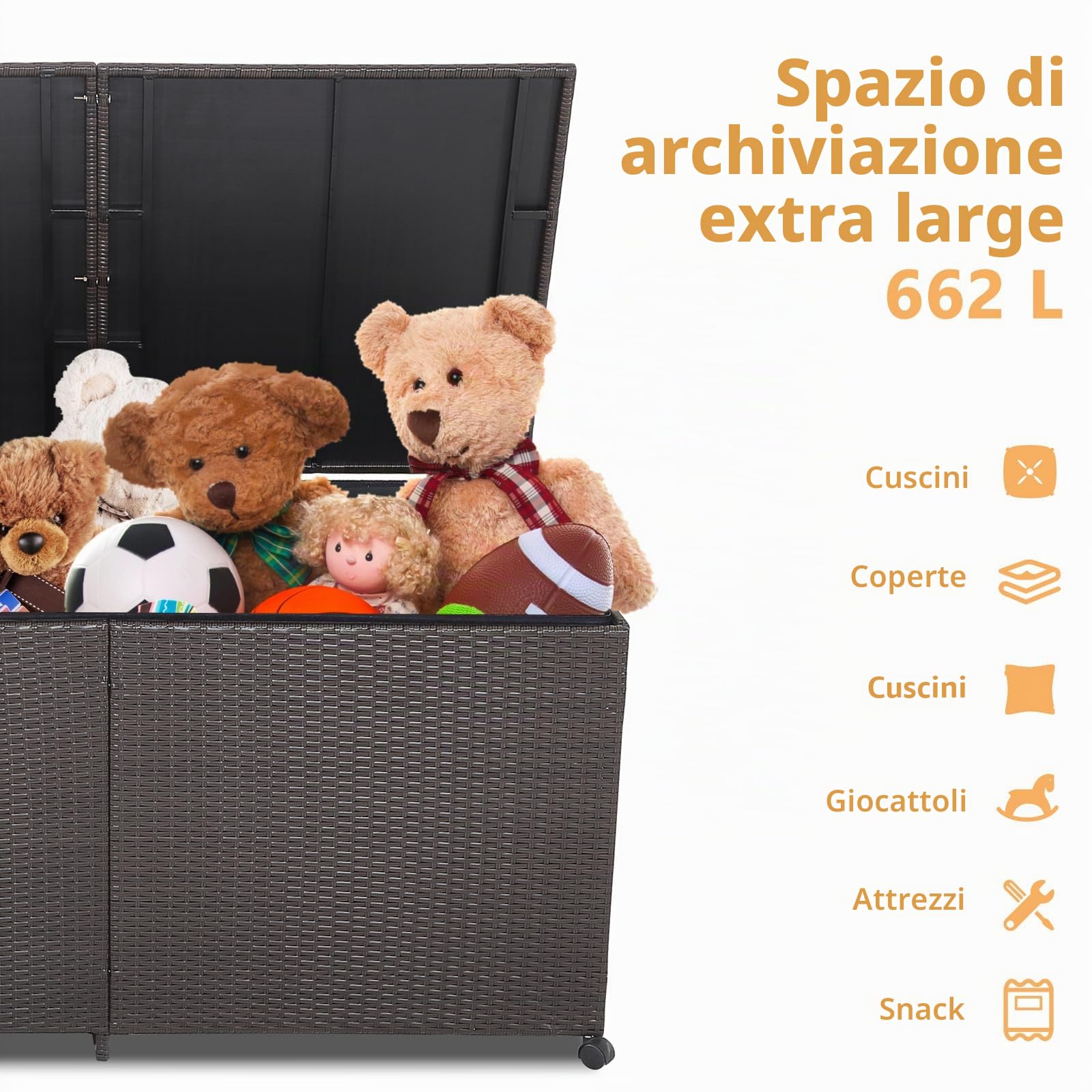 LIFEZEAL Baule da Esterno 662 L Rattan PE Impermeabile 150x77x73 cm