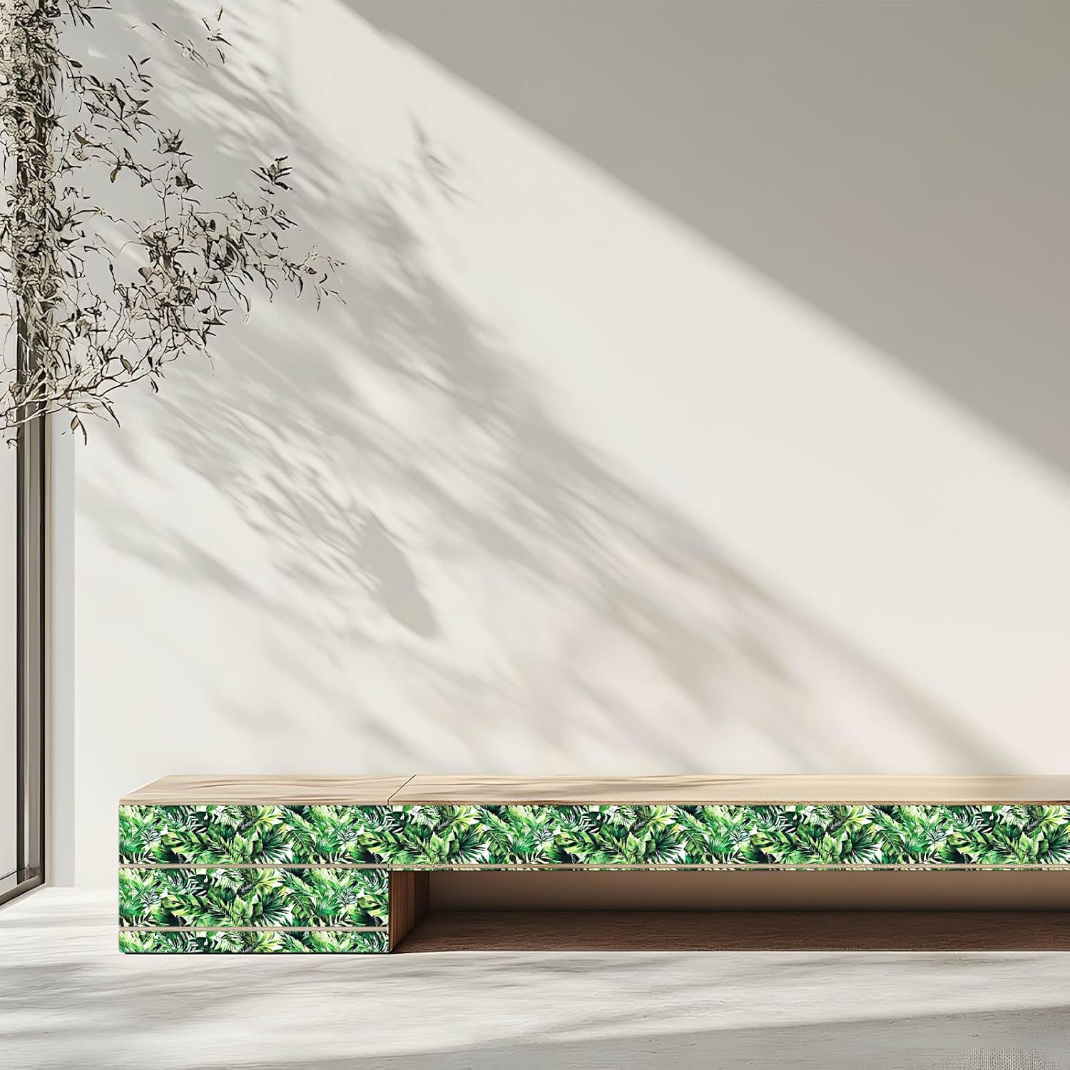 IVN Wallpaper Border Peel and Stick Wall Accent 4x196 Inch PVC Tropical Green Leaves Pattern Self Adhesive Decorative Wall Trim for Bedroom Living Room Balcony Jungle Nature Style