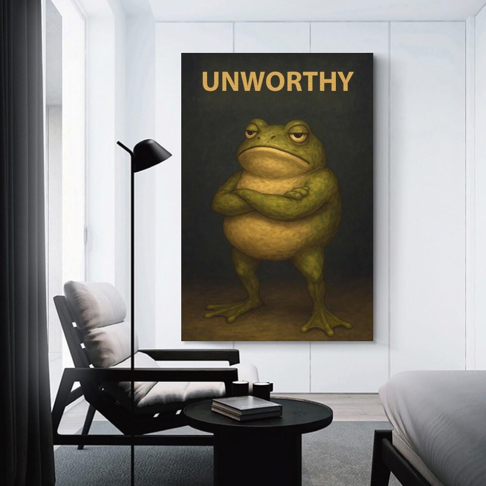 Junmoney Hanging Wall Art Unworthy Frog, 24x36inch(60x90cm), for Wall Displays, Bedrooms Or Room Updates, Wall Decor Suited to Curated Displays