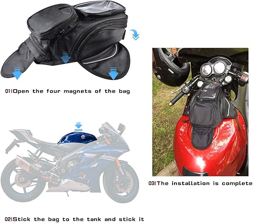 Miniatura 6 de KATUR Bolsa para tanque de combustible de gasolina para motocicleta, tela Oxford impermeable con fuerte bolsa magnética compatible con Harley Honda