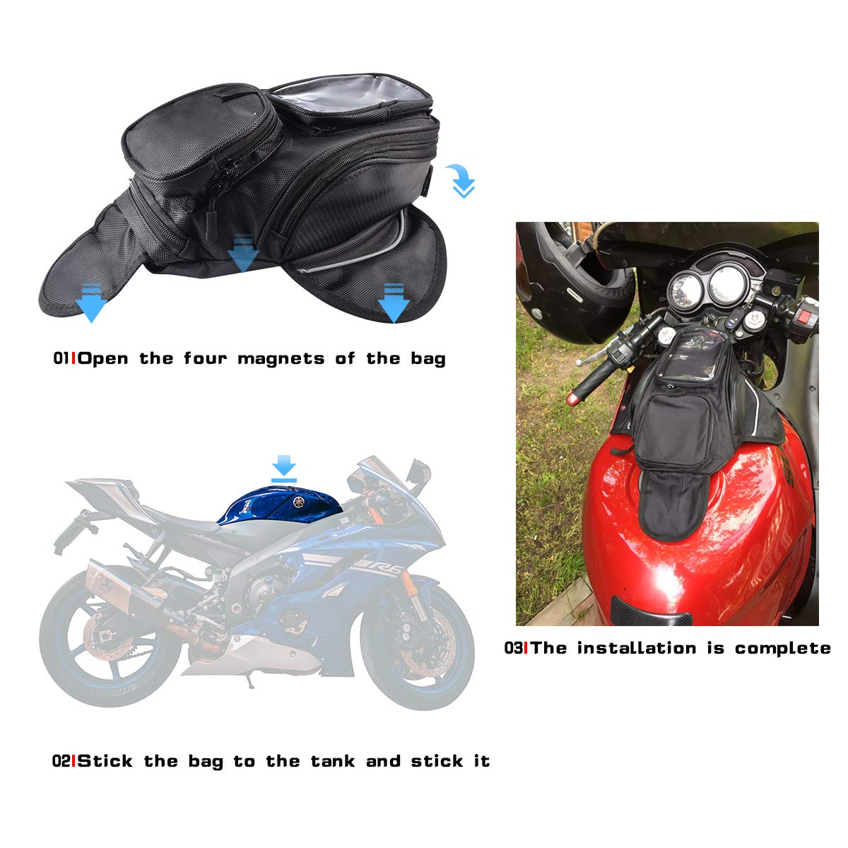 KaTur Borsa per serbatoio carburante per gasolio per moto Tessuto Oxford impermeabile universale con robusta borsa per moto magnetica per Harley Honda Yamaha Suzuki