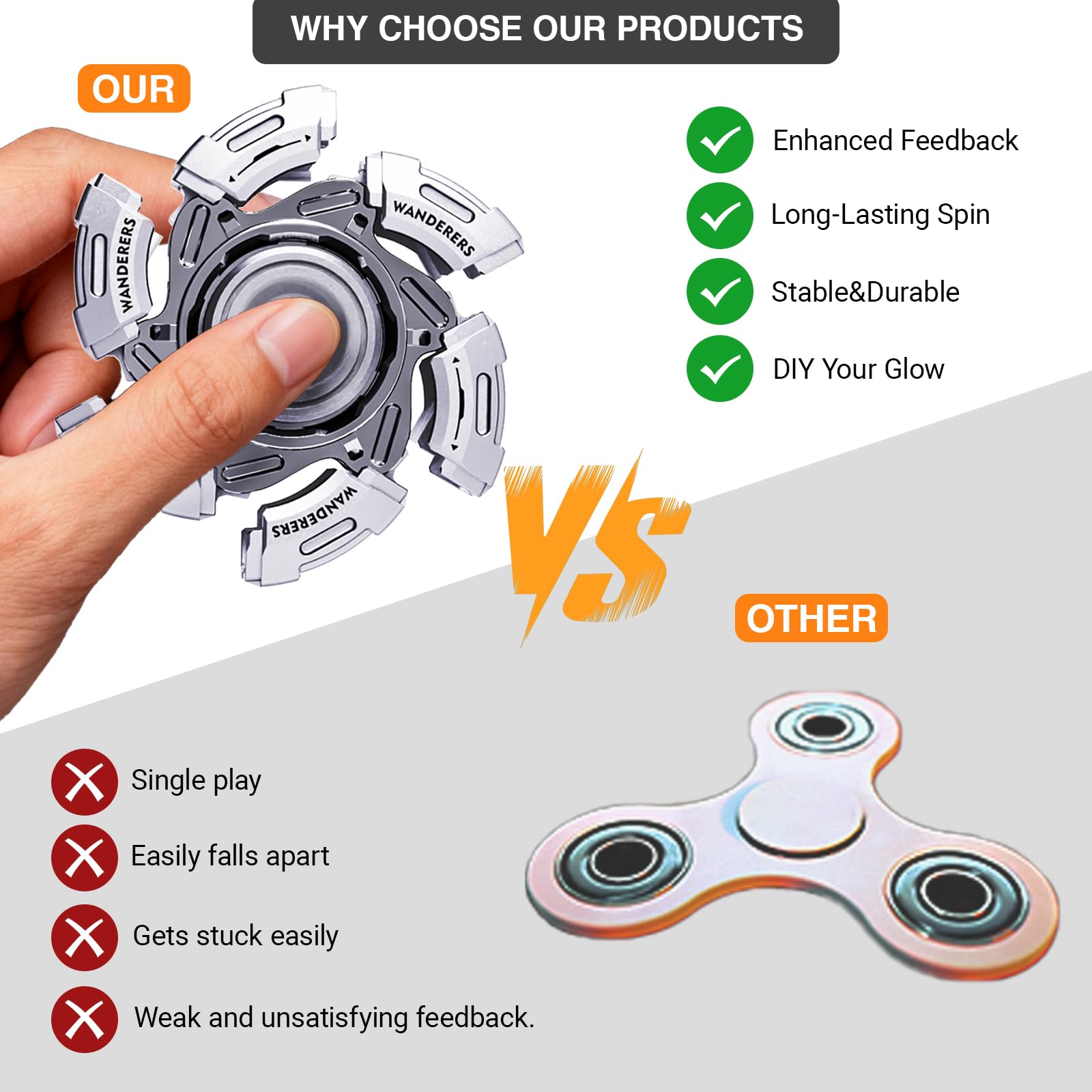 Metalowy Fidget Spinner dla Dorosłych – Ekskluzywny Gadżet Antystresowy EDC | Mechanizm składania przez obrót, otwarta konstrukcja zbrojenia. Fidget Toy na ADHD, popularny w mediach.