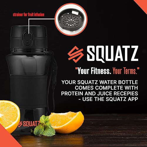 Miniatura 7 de SQUATZ Botella de agua Poseidon Series de 17 onzas para batidos de proteínas y frutas, botella de agua de boca ancha de alta calidad, filtro infusor