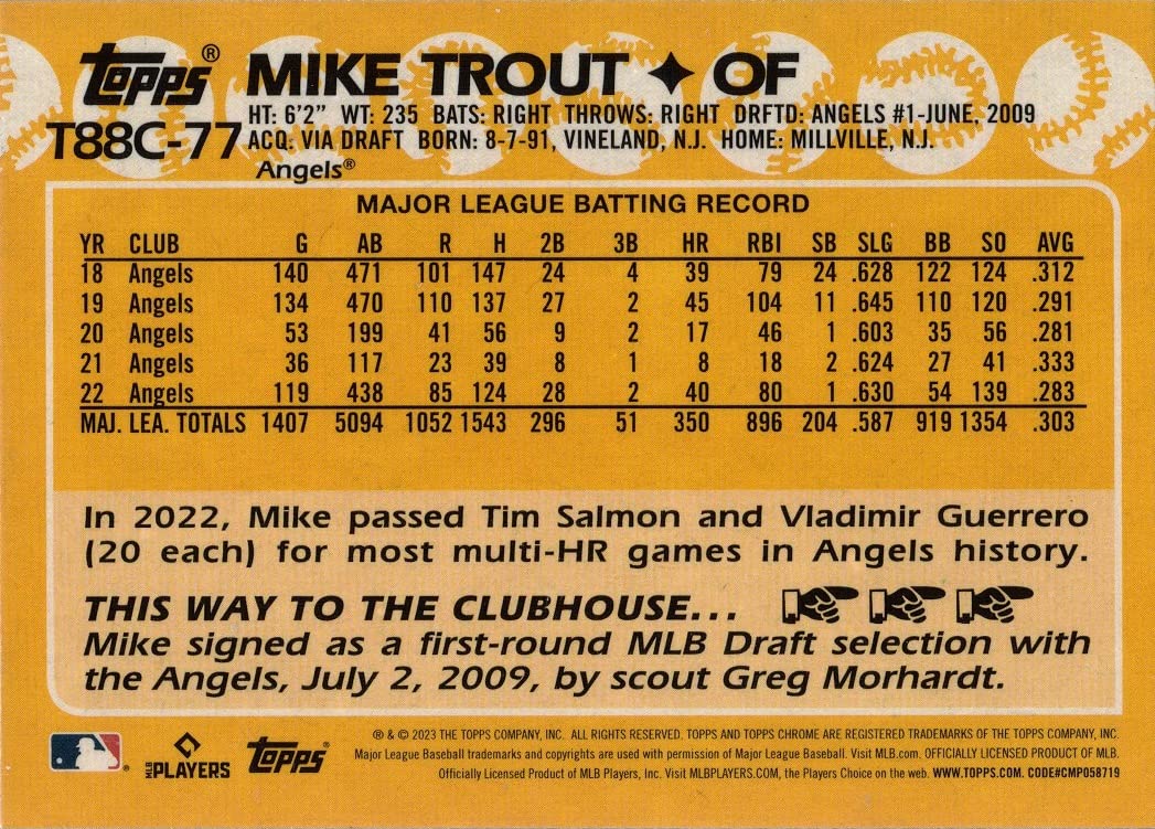 Amazon.com: 2023 Topps 1988 Silver Chrome #T88C-77 Mike Trout