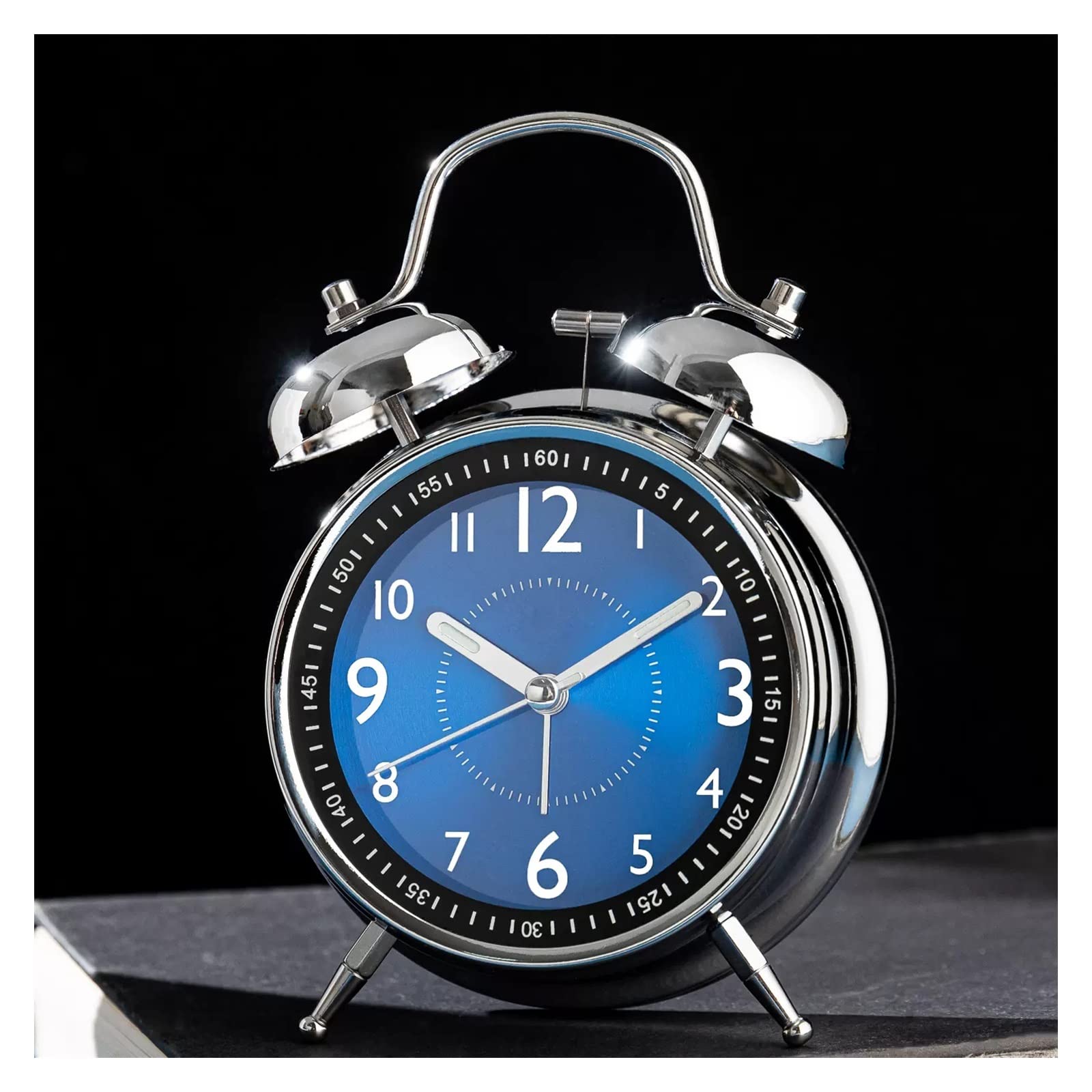 SDFsdfdS Alarm clock, 4 Inch Twin Bell Silent Analog Decor Alarm Clock With Backlight(C)