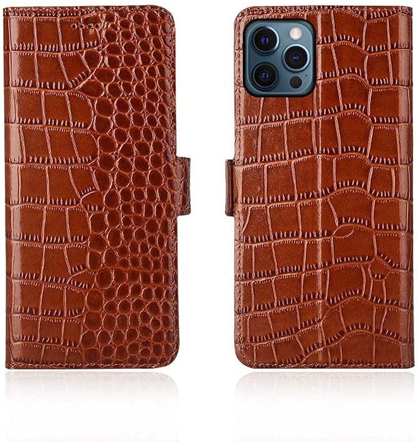 Étui de téléphone à rabat cuir iPhone 12 Pro Max antichoc marron
