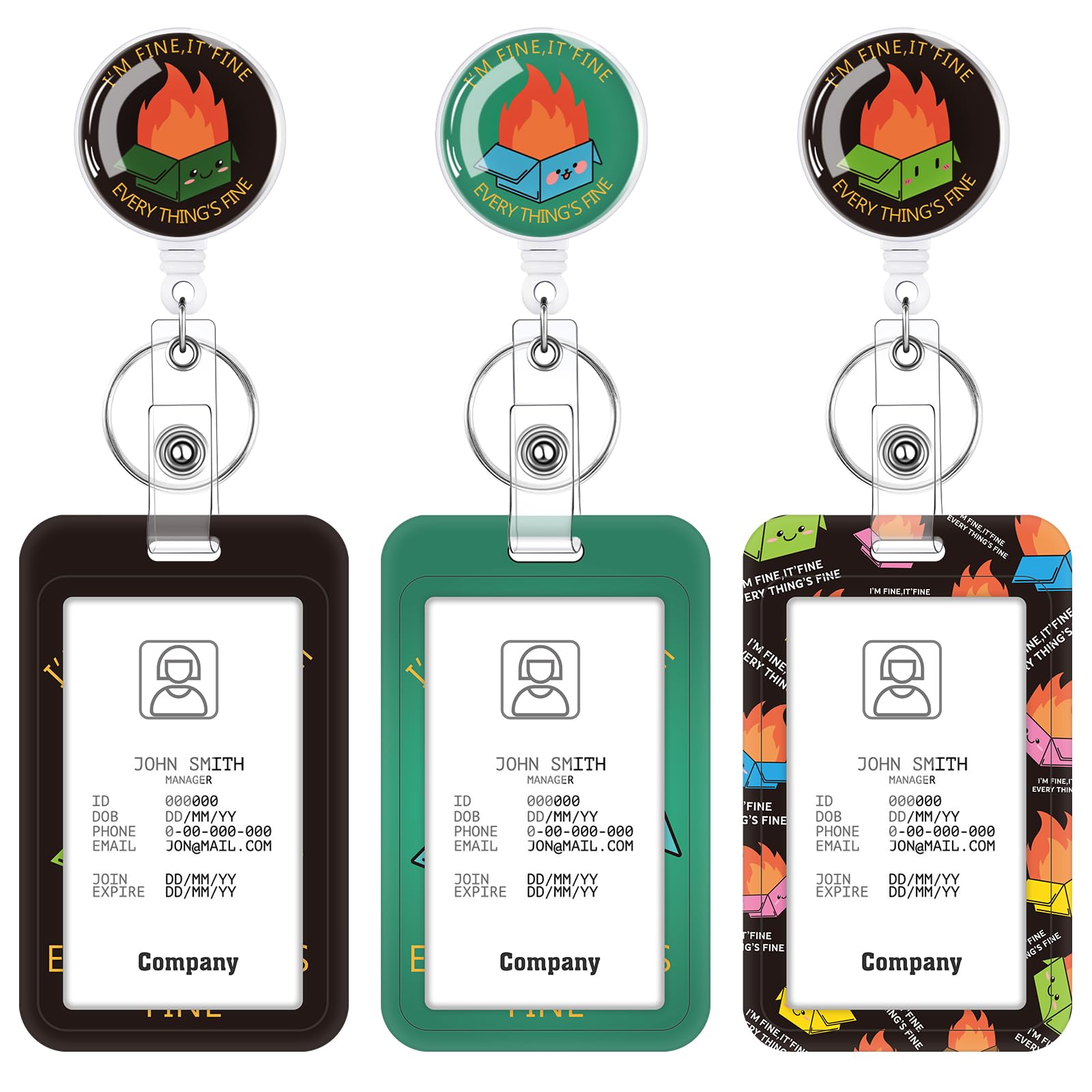 3 Set Dumpster on Fire Badge Holder with Retractable Reel, Retractable ID Badge Holders with Clip Name Key Card Holder Case for Nurse Doctor Teacher