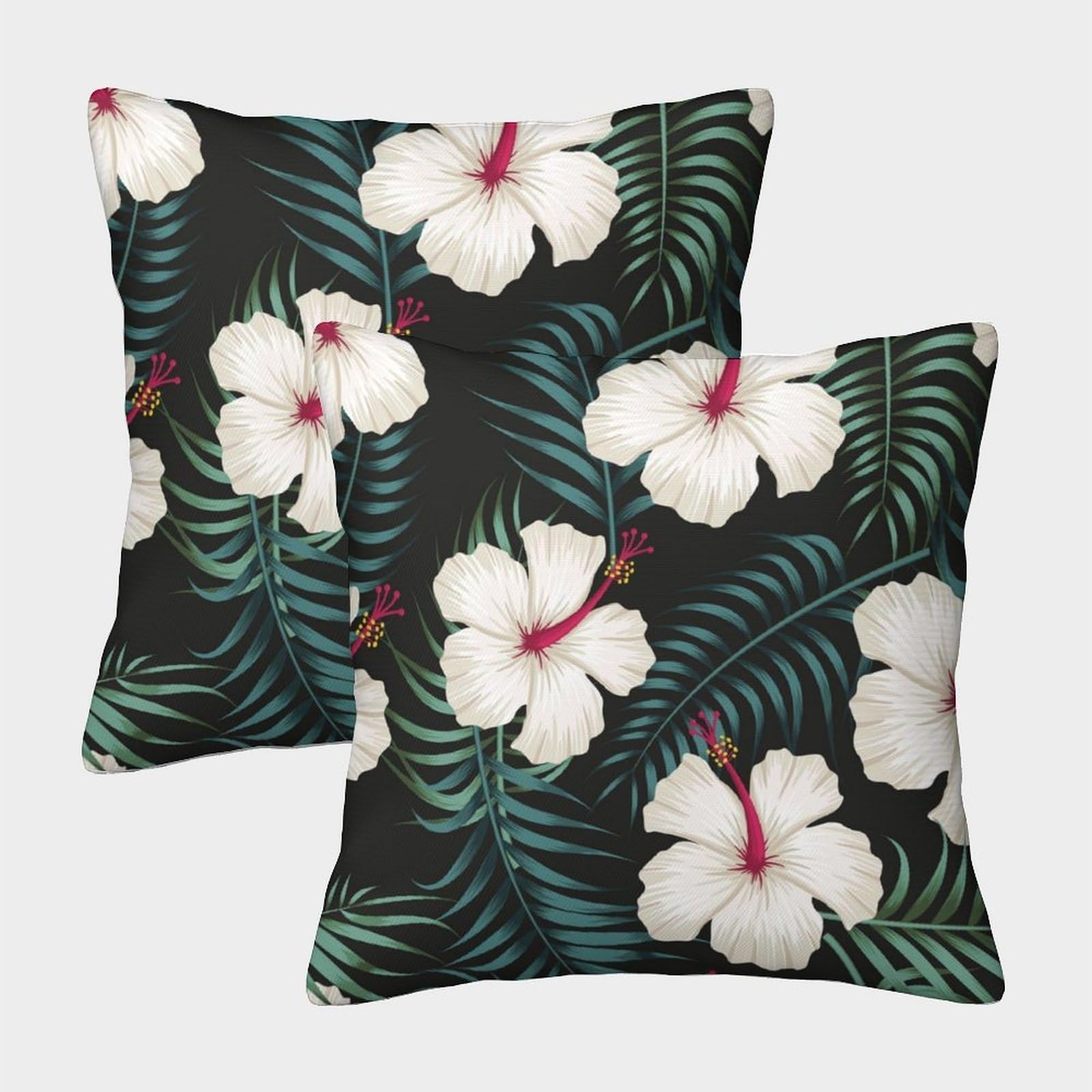 kaiyun 2 Pack Hibiscus Flowers,Hawaiian Pattern Pillowcase 40x40cm, Cushion Cover,3D Digital Printing Bed Sofa Decorative