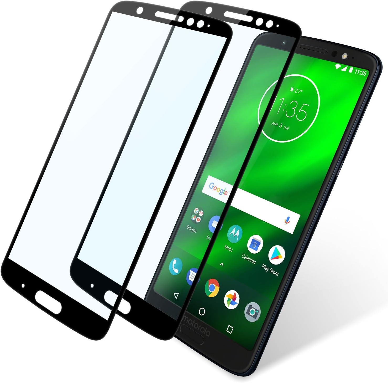 Moto G6 Plus Screen Protector Full Coverage, 2 Pack Tempered Glass Screen Protector for Moto G6 Plus 5.9 inch with Double Shielding/Bubble Free/Case Friendly, Black