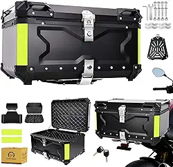 Bau para Moto de Alumínio - Baú Moto Bauleto 65 Litros Modelo Universal, Alto Volume Impermeável Comporta 2 capacetes, trava dupla para proteção contra roubo(Preto)