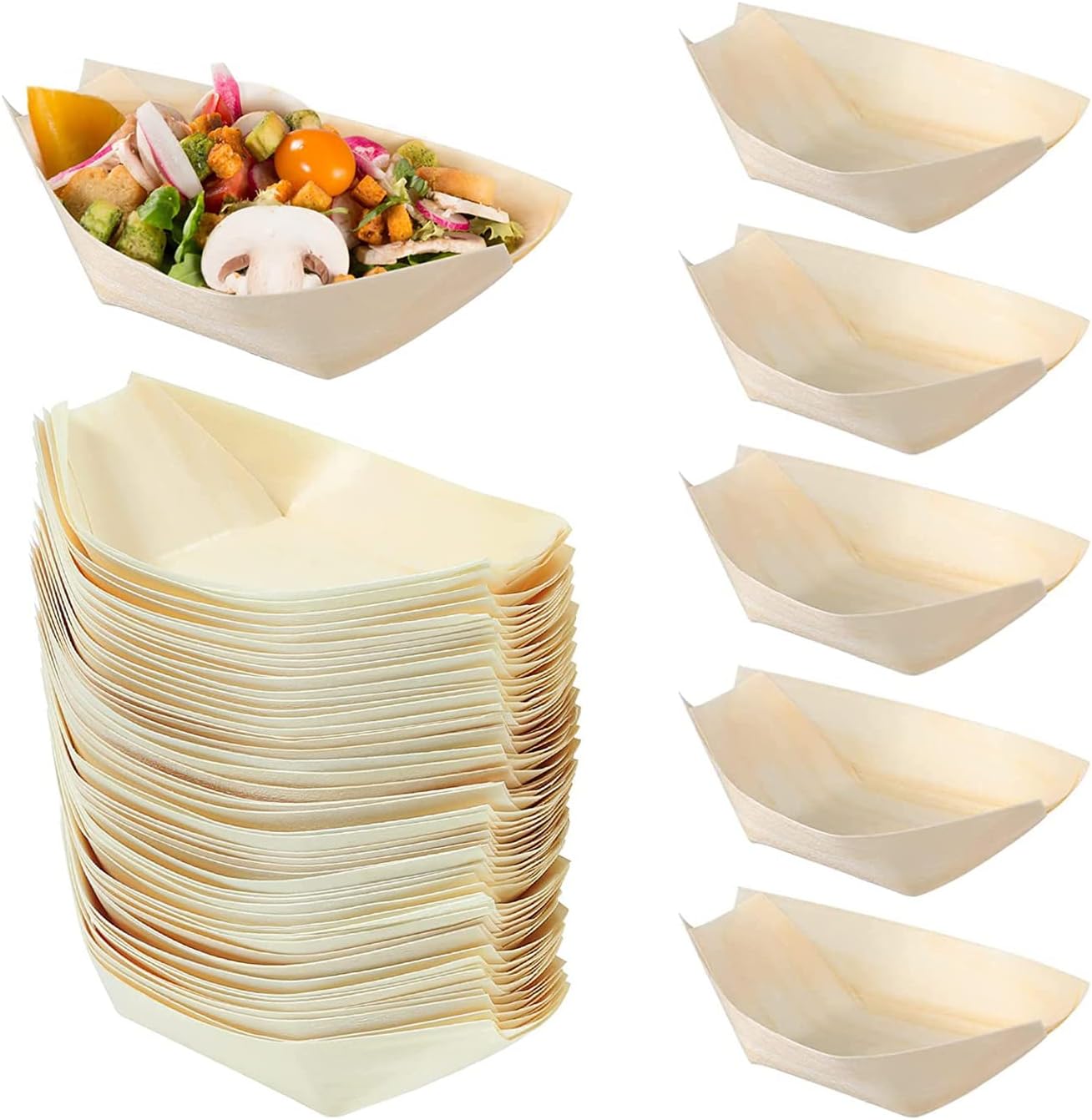100 Stück Schiffchen Snackschalen, Einweg Bambus Schalen für Fingerfood ...
