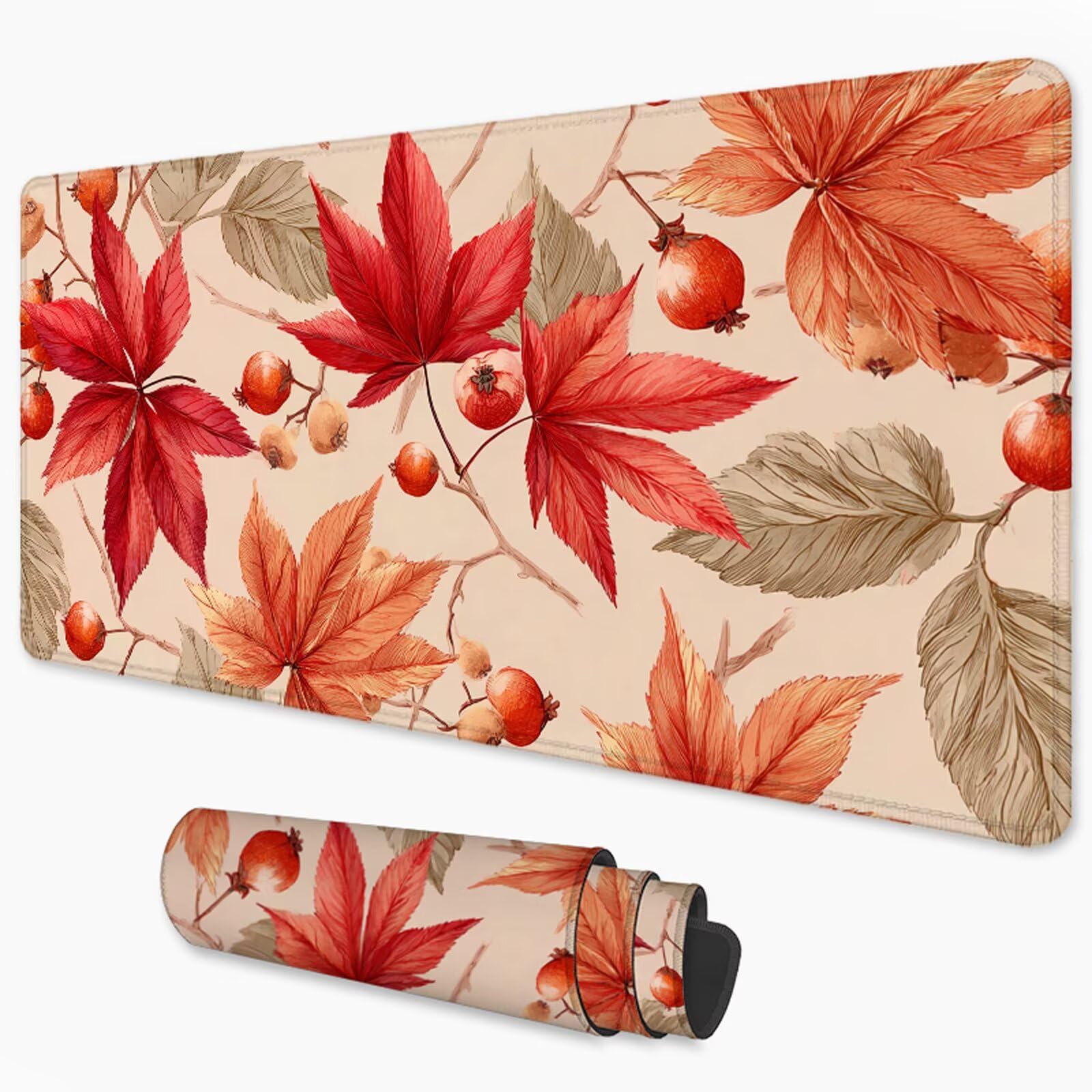 Czerwona podkładka pod mysz XXL 1200 x 600 mm Jesień pod biurko z wodoodporną powierzchnią i antypoślizgową podstawą, podkładka pod mysz do biura, komputera, poprawia dokładność i szybkość 3Y-1059