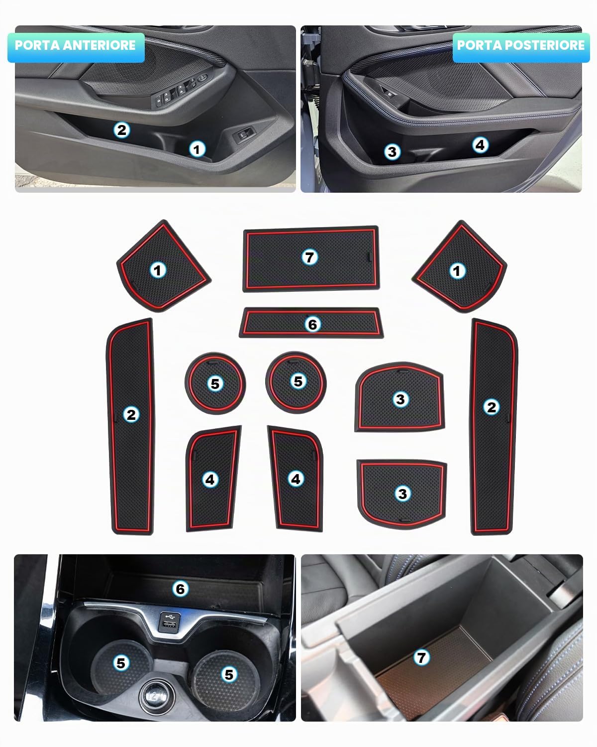 CDEFG Compatibile con BMW Serie 1 F40 2019-2023 2024 Tappetini in gomma per console centrale antiscivolo in gomma antiscivolo per auto Serie 1 F40 Accessori (Rosso)