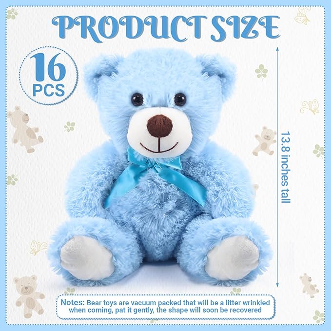 16 Osos de Peluche con Lazo Azul 35 cm Regalo Fiesta miniatura 3