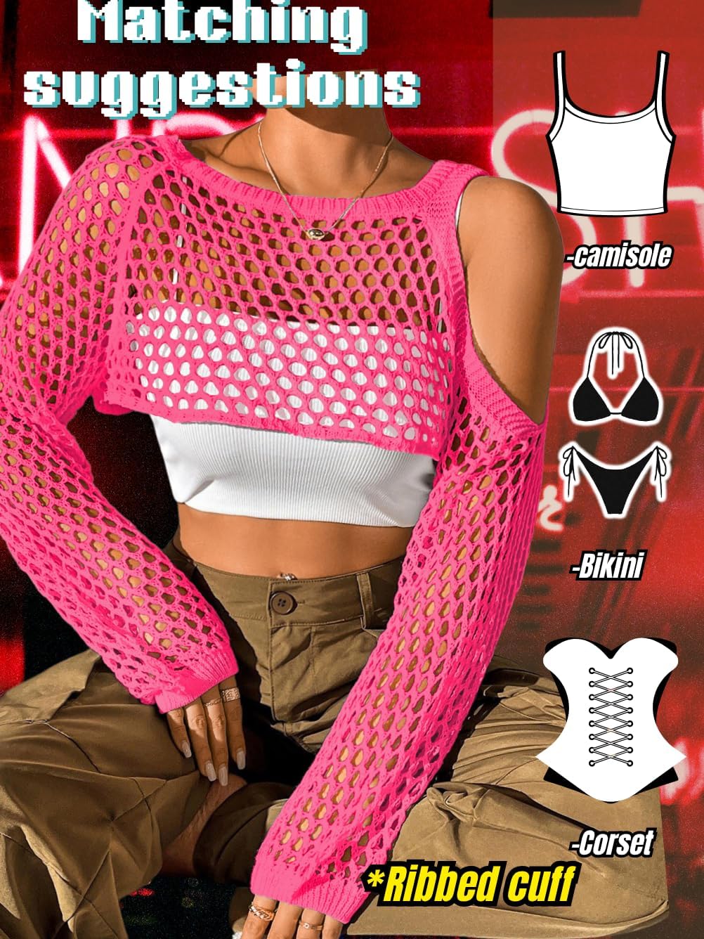 ChiaoLezhee Women's 2000s Crochet Crop Top Fishnet Shrugs Concert Outfits