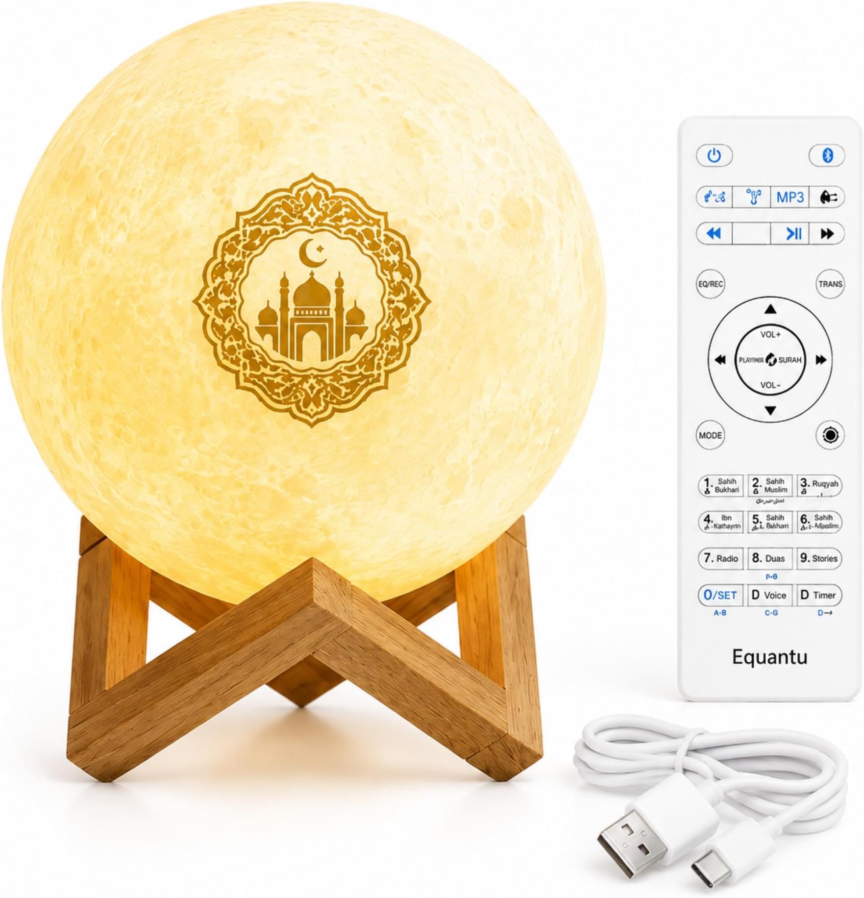 Qur'an Moon Lights 7 Colors LED Night Light, with APP Control Quran Bluetooth Speakers Remote Control Small Moon Lamp Wireless Quran Speaker ……