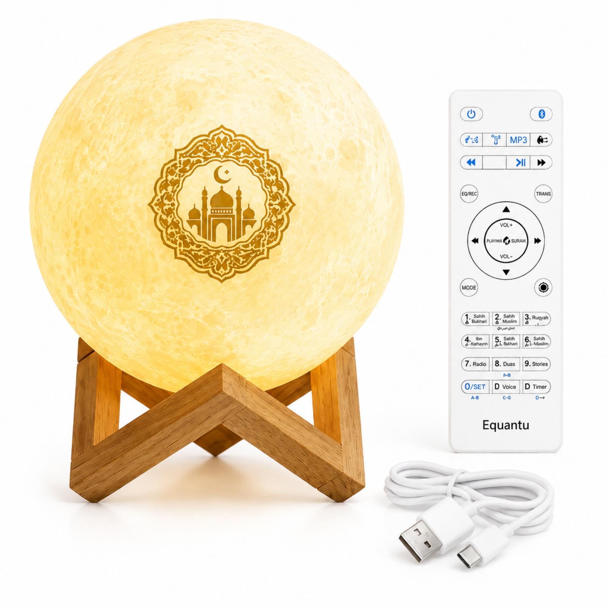 Qur'an Moon Lights 7 couleurs LED Night Light, avec contrôle APP Quran Haut-parleurs Bluetooth Télécommande Petite lampe de lune Haut-parleur coran sans fil ……