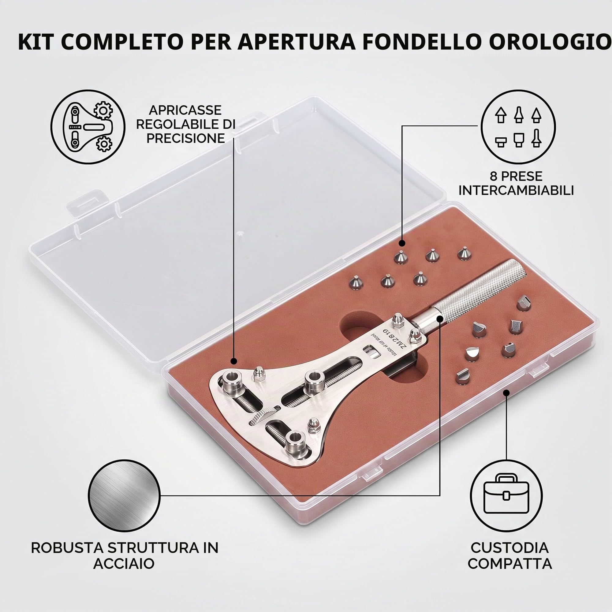 Apri Coperchio Orologio 3 Punte Acciaio Inossidabile | Rimuovi Viti Batteria, Regolabile 17-53mm per Riparazione Orologi