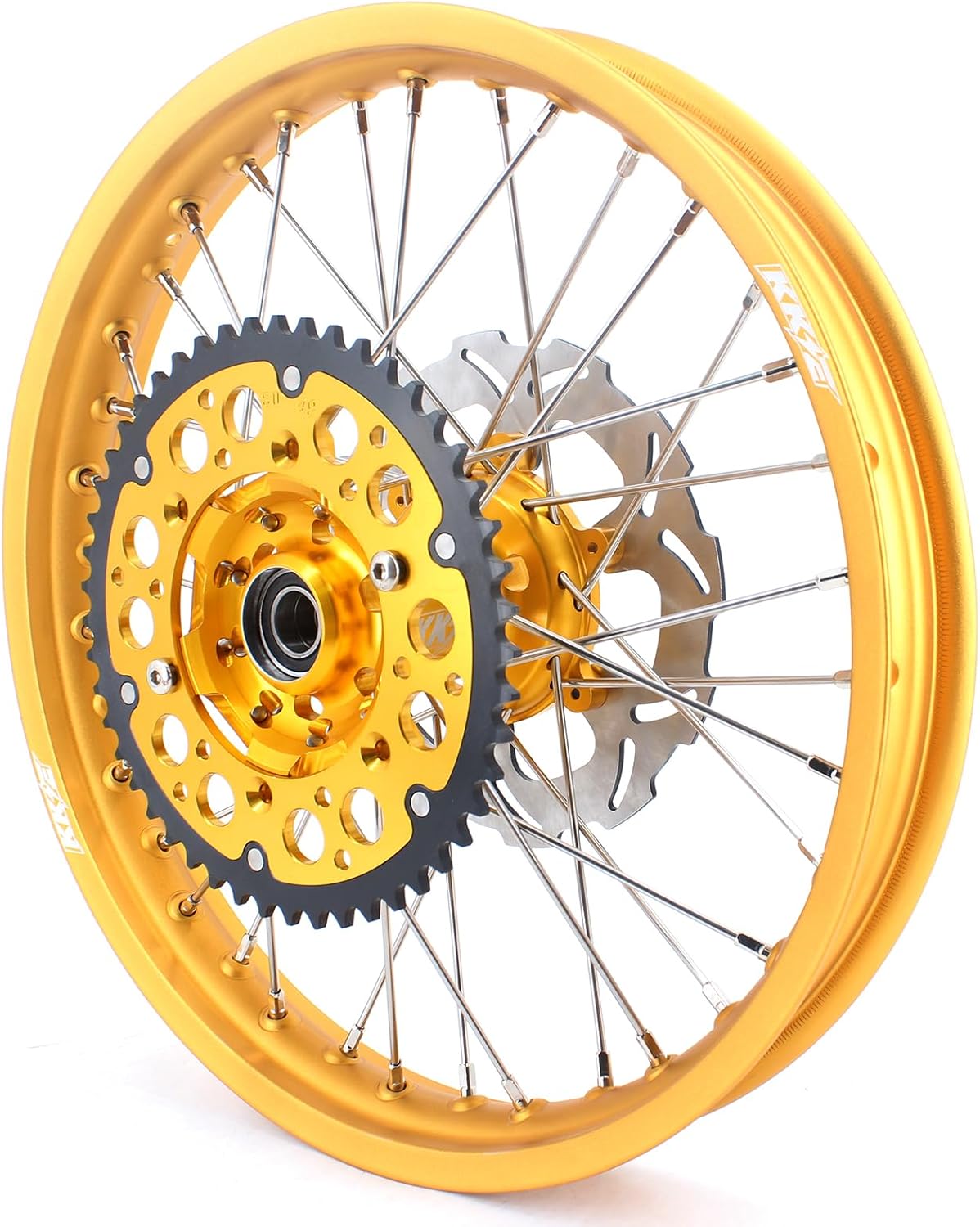 KKE 1.6 * 21 & 2.15 * 19 Mx Motorcycle Spoked Wheels Rims Set Compatible with SUZUKI RM125 2001-2007 RM250 2001-2008 With 250 Front Disc, 240 Rear Disc, Sporket,Gold