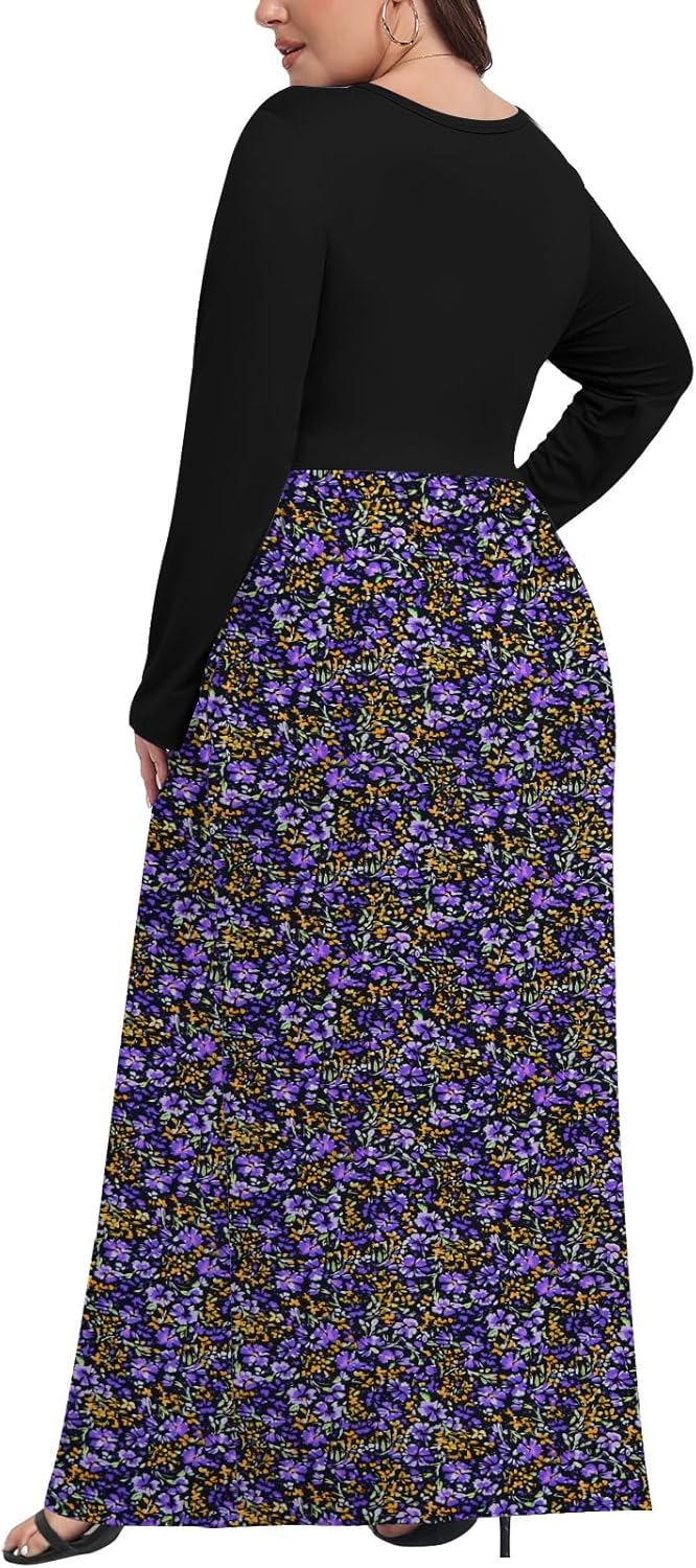 Womens Plus Size Maxi Dress Casual Long Sleeve Long Dresses with Pockets - Image 4