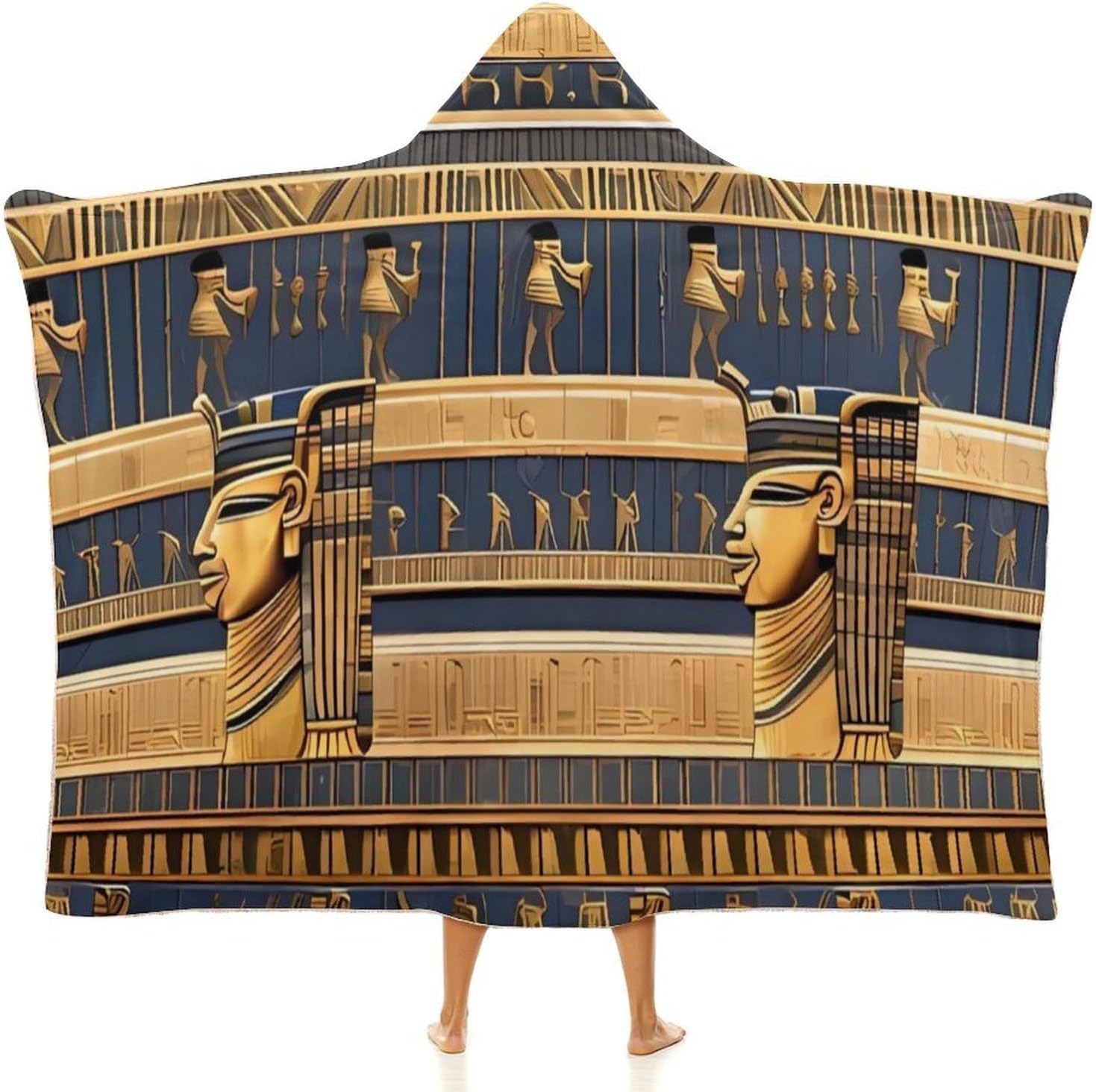 Egyptian Pharaonic Frescoes Wearable Fleece Blanket with Hood for Men & Women Oversized Hoodie Blanket Soft Cozy Gift-