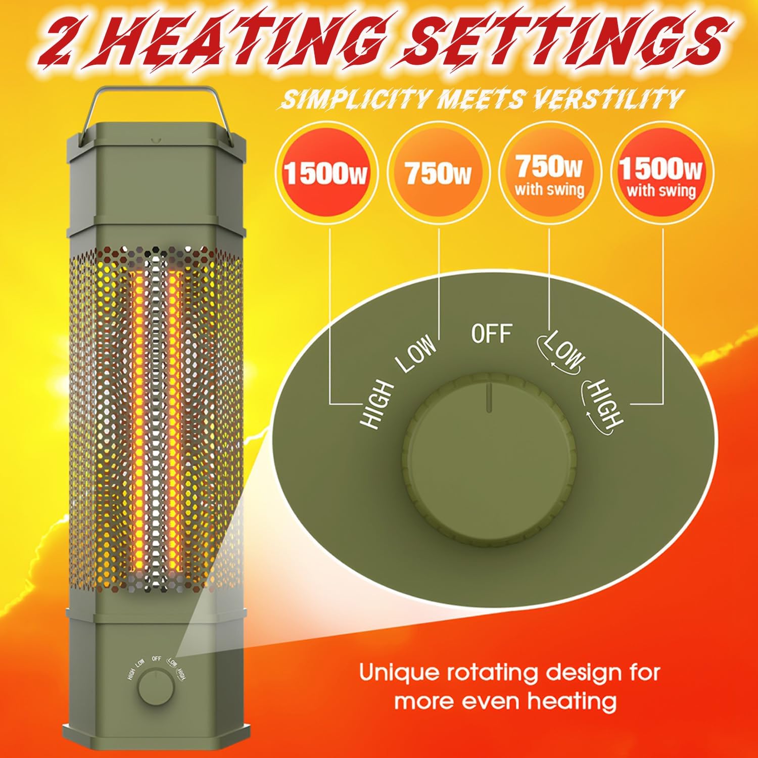 Space Heater Indoor Outdoor Patio Heater, 1500W Electric Infrared Heater, Radiant Tower Heater, Large Room Standing Heater for Backyard Porch Balcony Christmas Gifts(5-15 days to deliver) (Black)