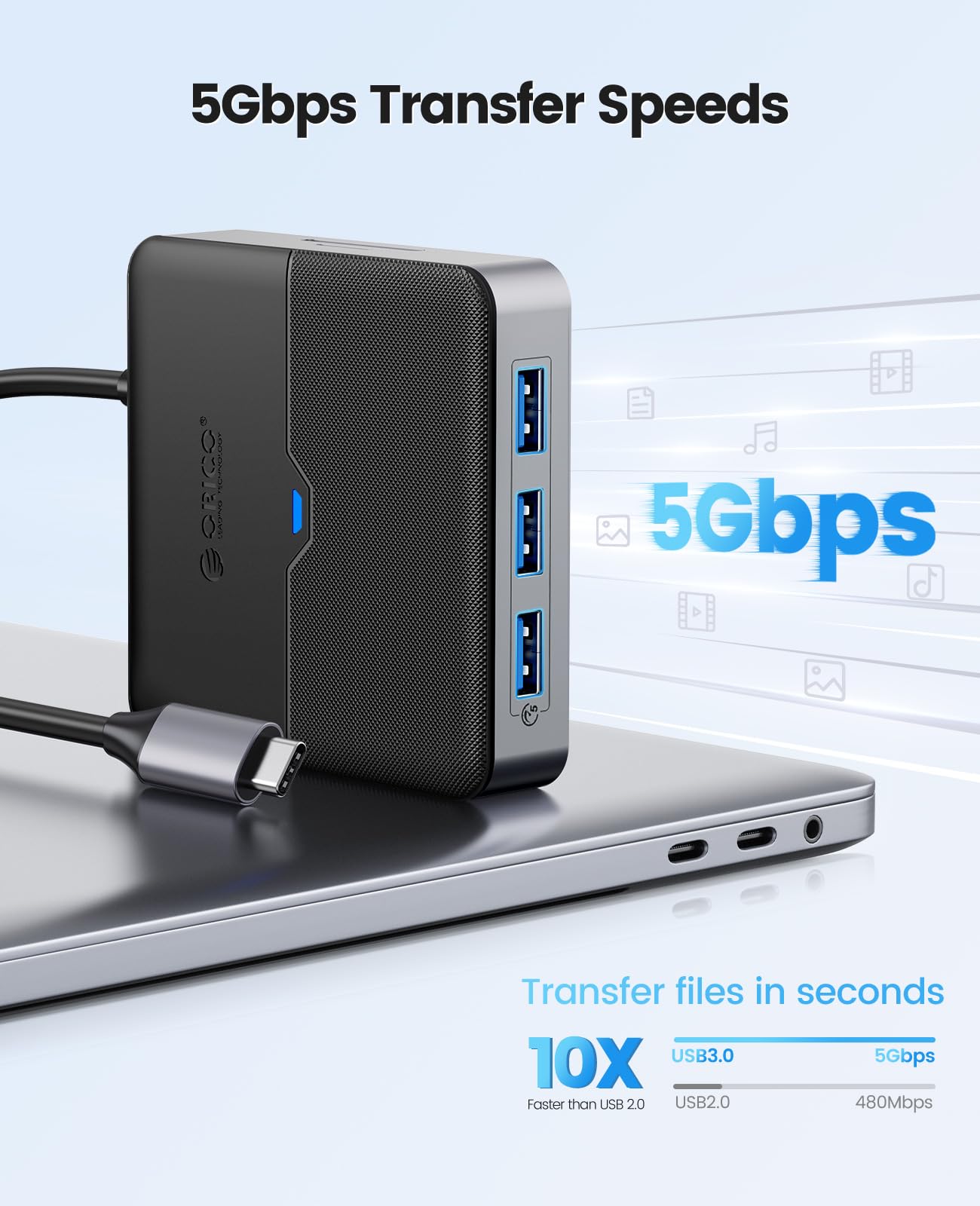 ORICO Hub USB C 6 in 1 Docking Station con Ethernet 1000M, 4K HDMI, PD 100W, 3 Porta USB-A 3.0 5 Gbps, Adattatore Splitter Tipo C per MacBook Air Pro M2 M1 iPad Surface Dell Hp (15cm)