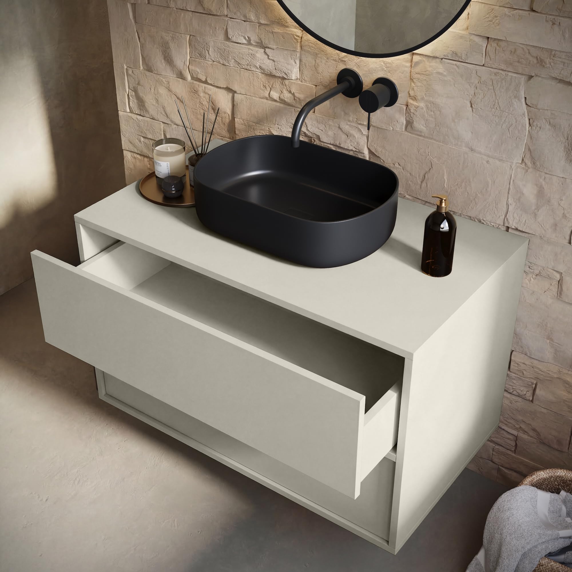 Badplaats B.V. Mobile lavabo Mali 80 cm x 46 cm - Cashmere - Mobili da bagno - Mobiletto sospeso per lavabo