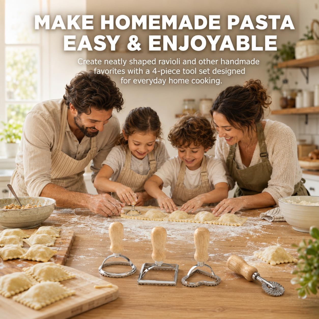 4Pack Ravioli Stamp and Ravioli Cutter, Pasta Cutter for Dumplings