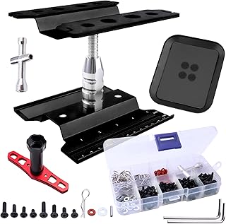 RC Car Work Stand RC Tool Kit Repair Workstation Aluminum Alloy 360 Degree Rotate w/Screw Kit & Screw Tray, Wheel Wrench for 1/8 1/10 1/12 Scale Models Cars Trucks (Black)
