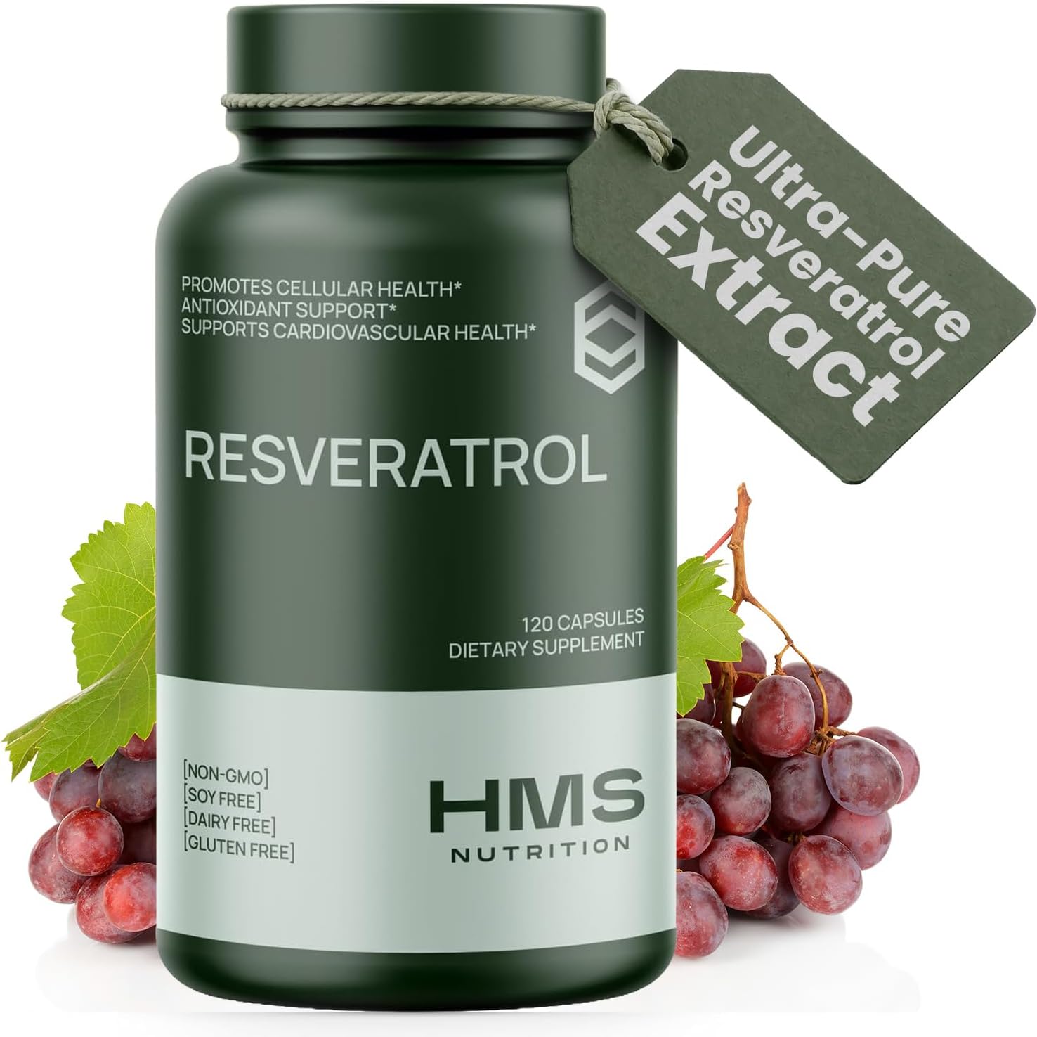 HMS Nutrition Resveratrol 1400mg 120 Capsules High Potency Trans-Resveratrol with Powerful Antioxidents Acai Grapeseed Green Tea Supports Cellular and Cardiovascular Health Anti-Aging
