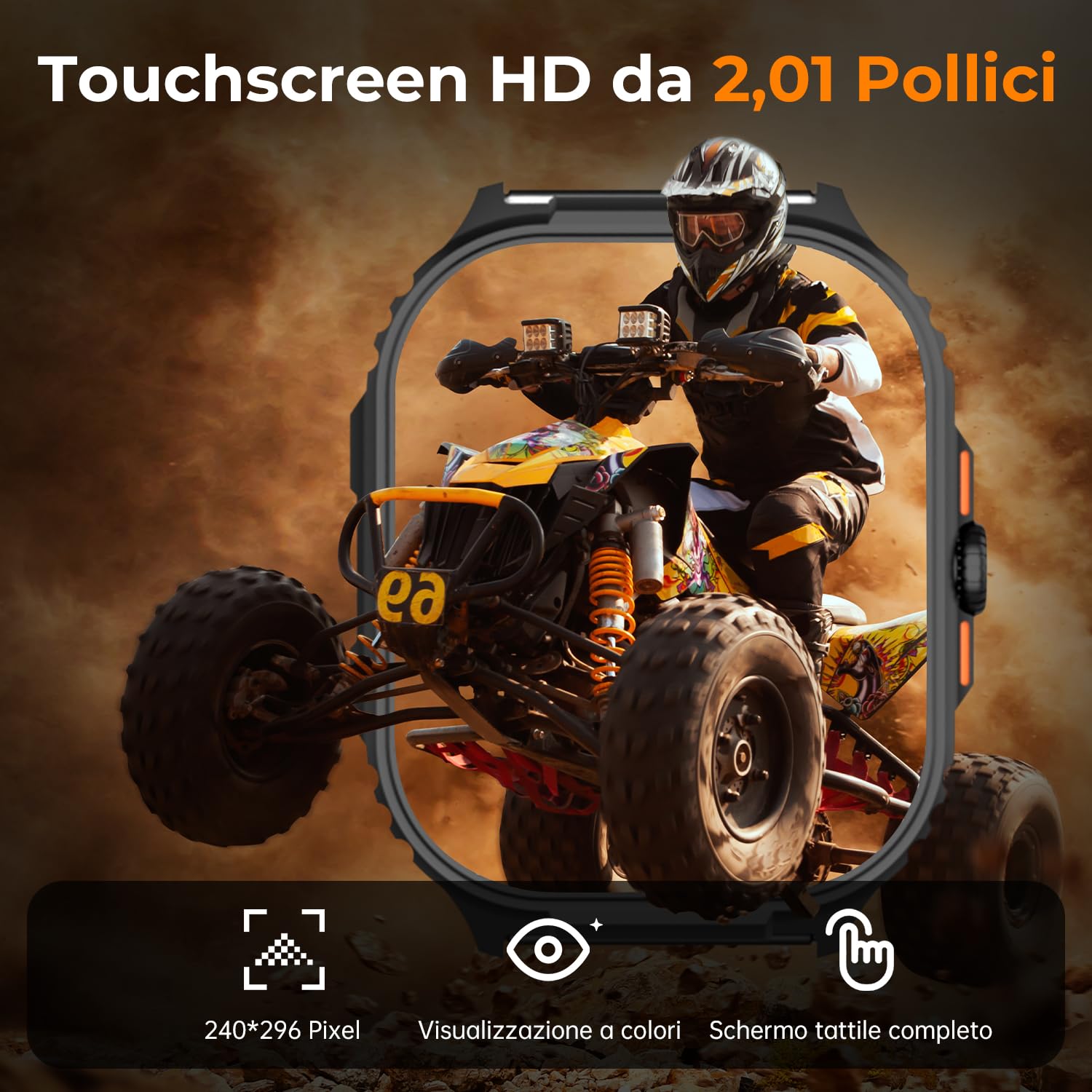 Smartwatch Uomo, 2,01" Militare Orologio con Effettua/Risposta Chiamate, IP68 Impermeabile Sportivo Rilevatore Attività, Cardiaca/SpO2/Sonno Monitor, 110+ Fitness Modalità Sportive per iOS/Android