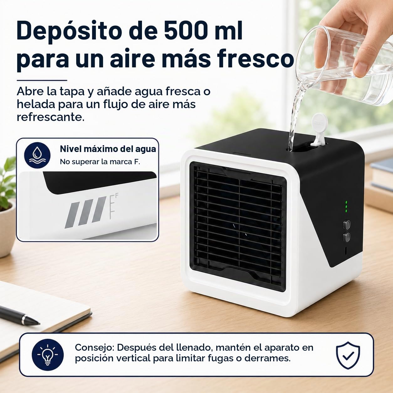 Mini Aire Acondicionado Portátil sin Tubo, Ventilador de Aire Frío 3 en 1 con Luz Nocturna, Enfriador Personal Silencioso de 3 Velocidades para Habitación y Escritorio
