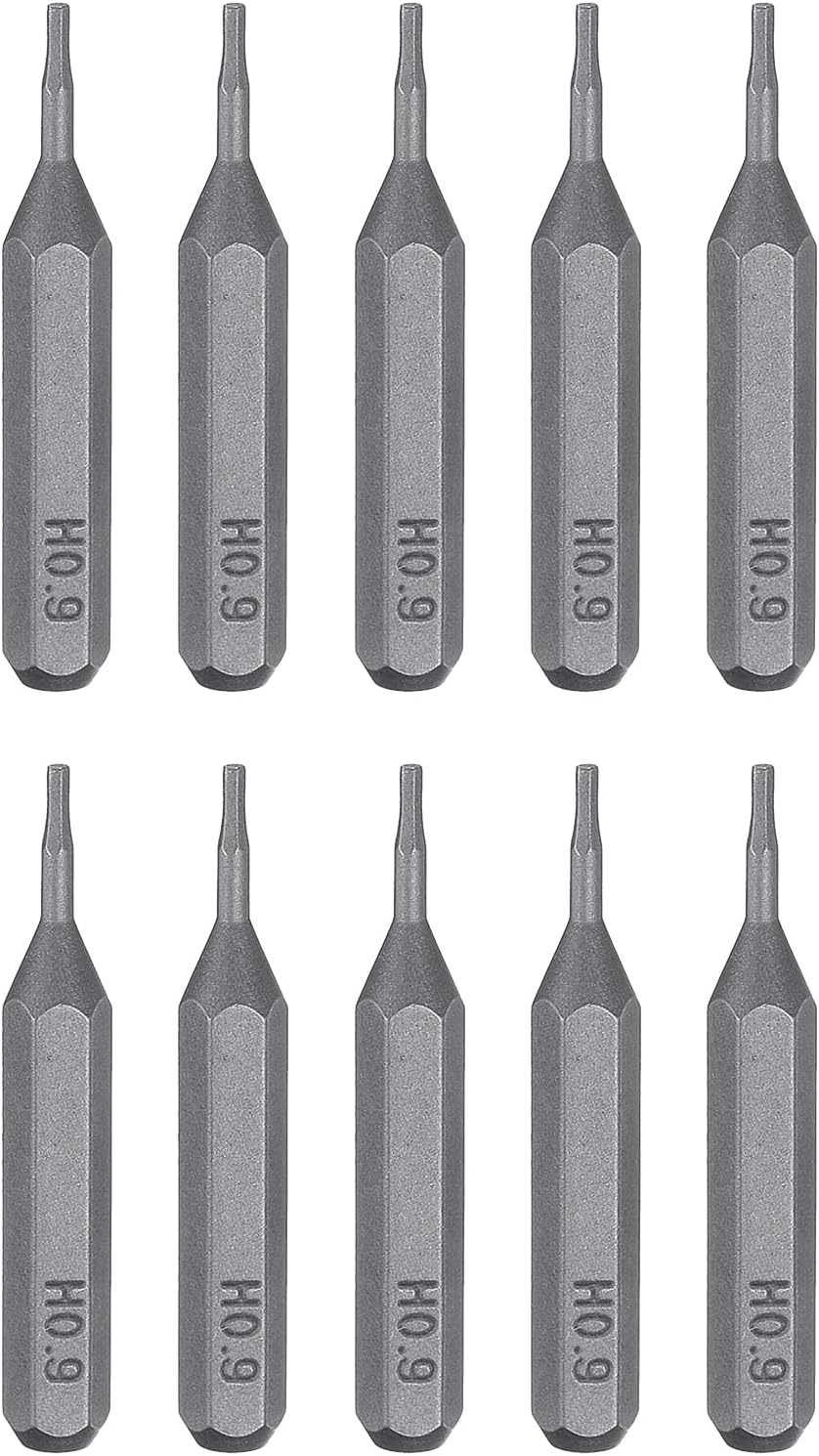 HARFINGTON 10pcs H0.9 Hex Screwdriver Bit 5/32" Hex Shank 28mm Length S2 Steel Magnetic Hexagon Head Screw Driver Bits for Precision Repair