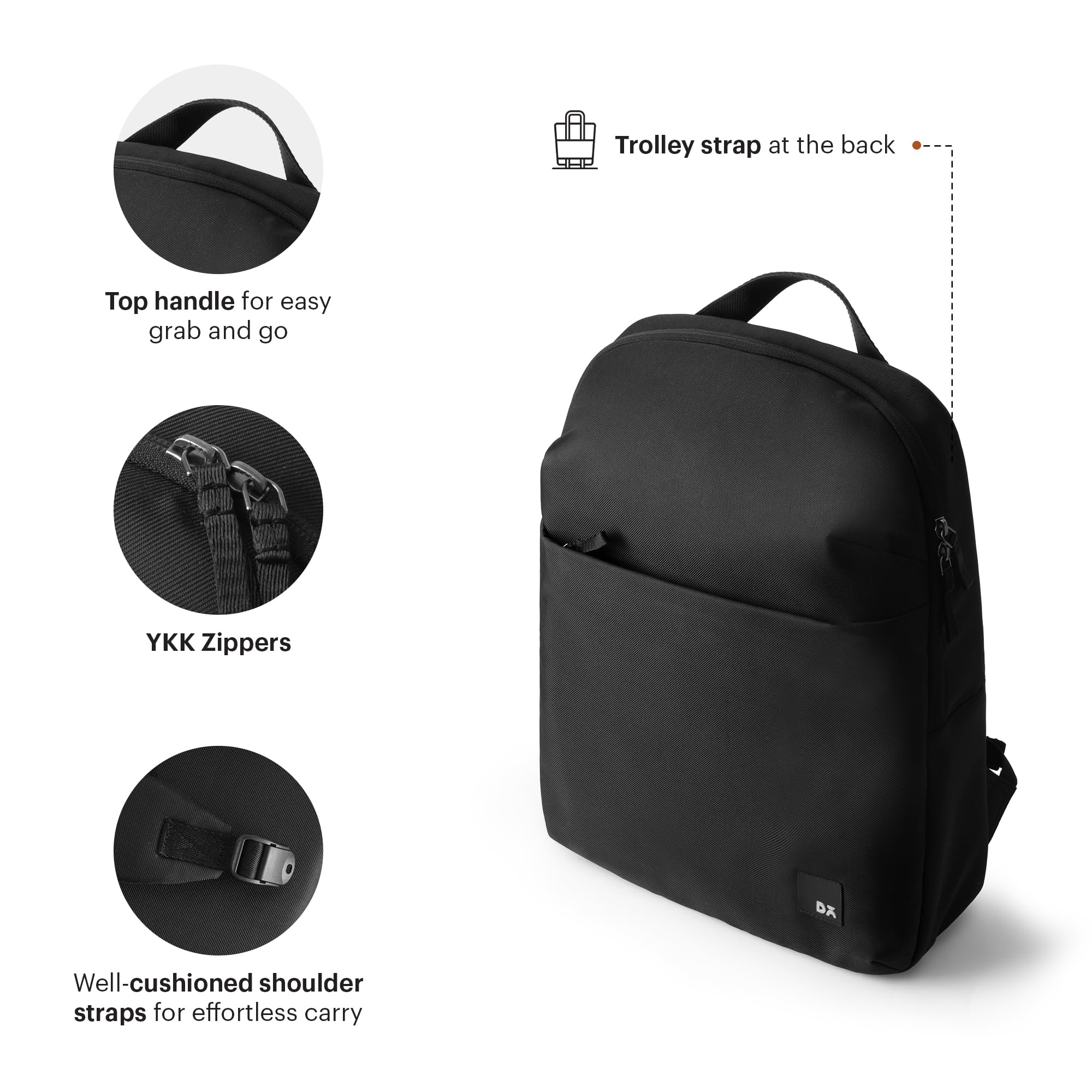 DailyObjects Backpack Ultra Light Office/Travel Laptop Backpack for Men & Women with 15inch Compartment, Water-Repellent, MultiPocket, Bottle Holders with Trolley Strap Black — Amazon image 3